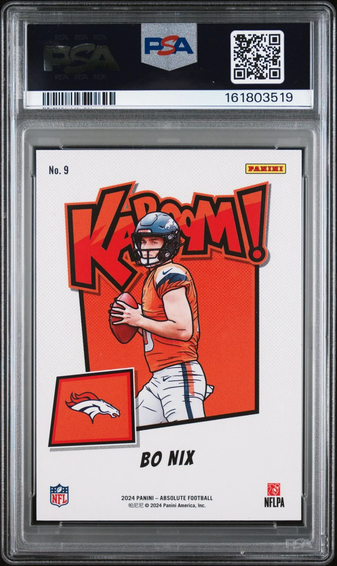 Bo Nix 2024 Absolute Kaboom RC Rookie Card #9 PSA 10 Auto 8 - Image 2