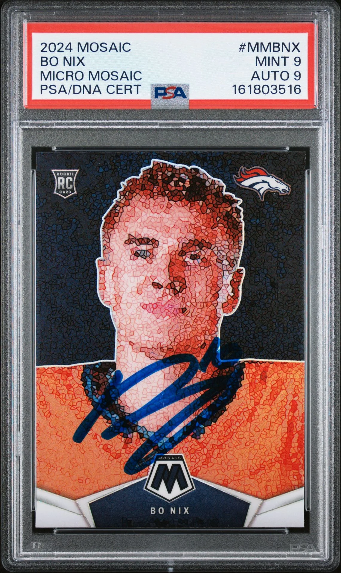 Bo Nix 2024 Mosaic Micro RC Rookie Card #MMBNX PSA 9 Auto 9