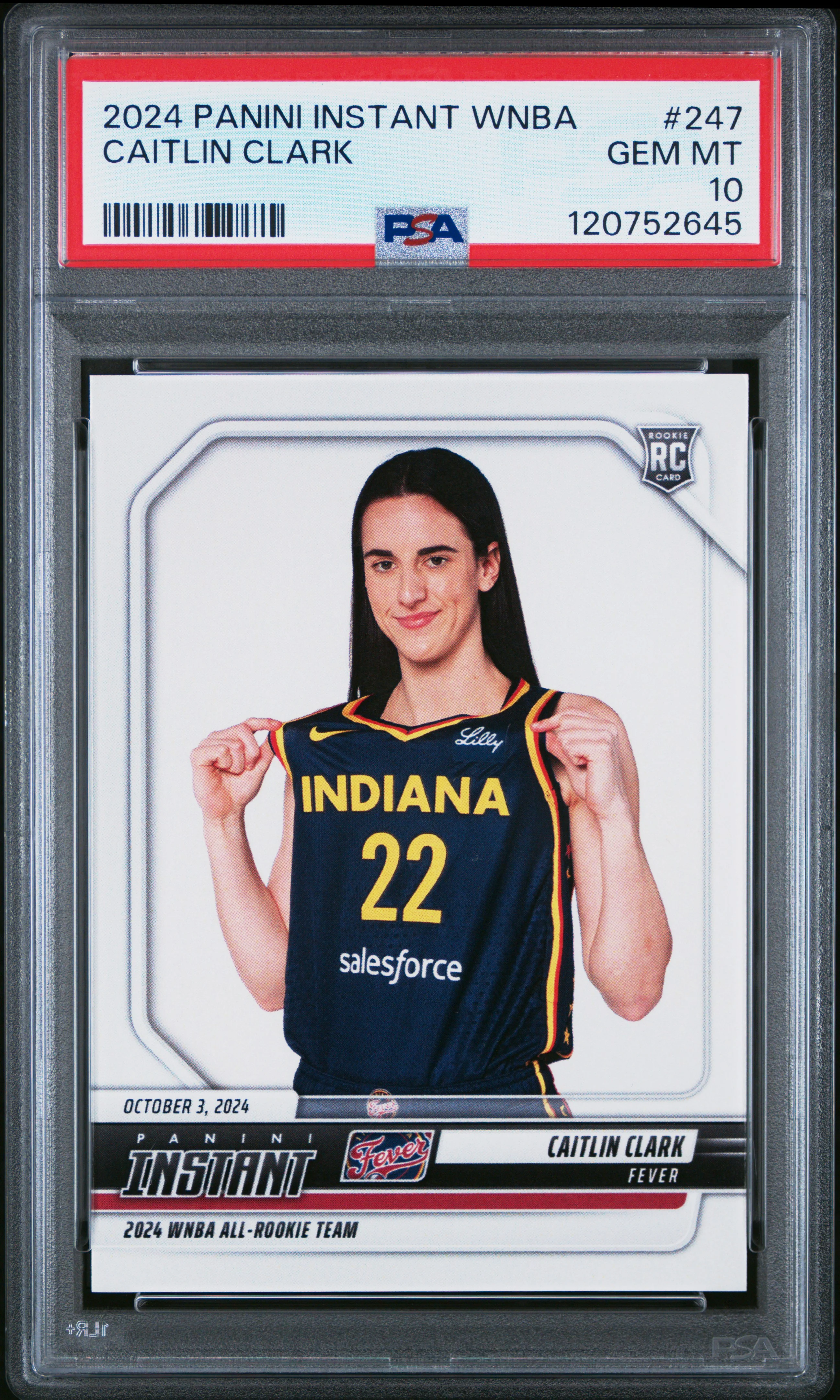 Caitlin Clark 2024 Panini Instant WNBA Indiana Fever Basketball Rookie Card RC #247 Graded PSA 10 Cert #120752645