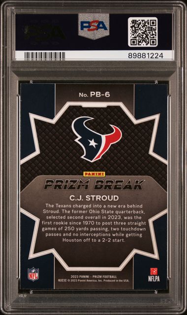 CJ Stroud 2023 Panini Prizm Break Football Rookie Card #PB6 Graded PSA 10 - Image 2