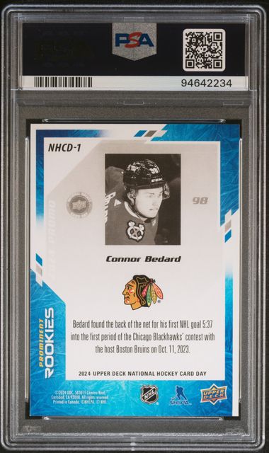 Connor Bedard 2024 Upper Deck National Hockey Day Rookie Card #NHCD1 Graded PSA 10 Cert #94642234 - Image 2