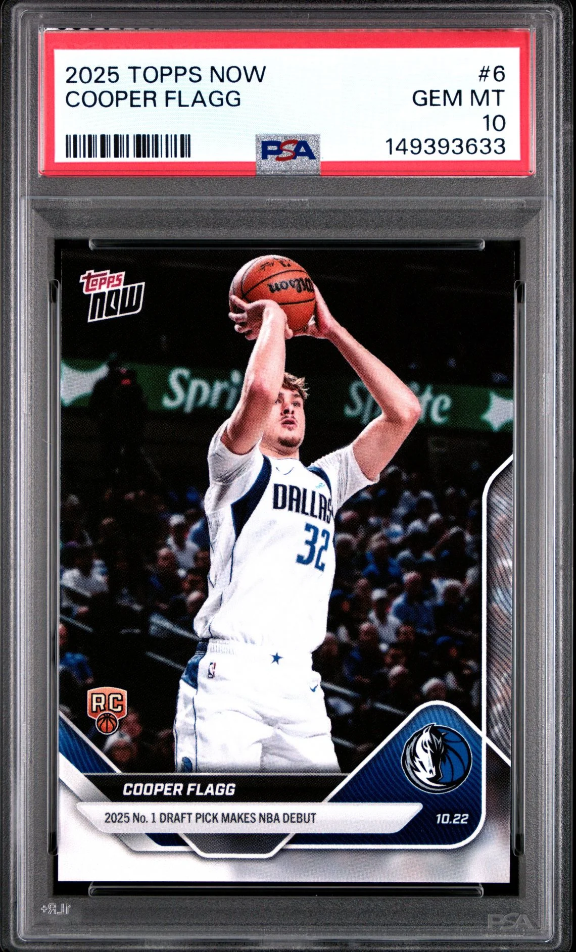 Cooper Flagg 2025 Topps Now Dallas Mavericks NBA Debut Basketball RC Rookie Card #6 Graded PSA 10 Cert #149393633