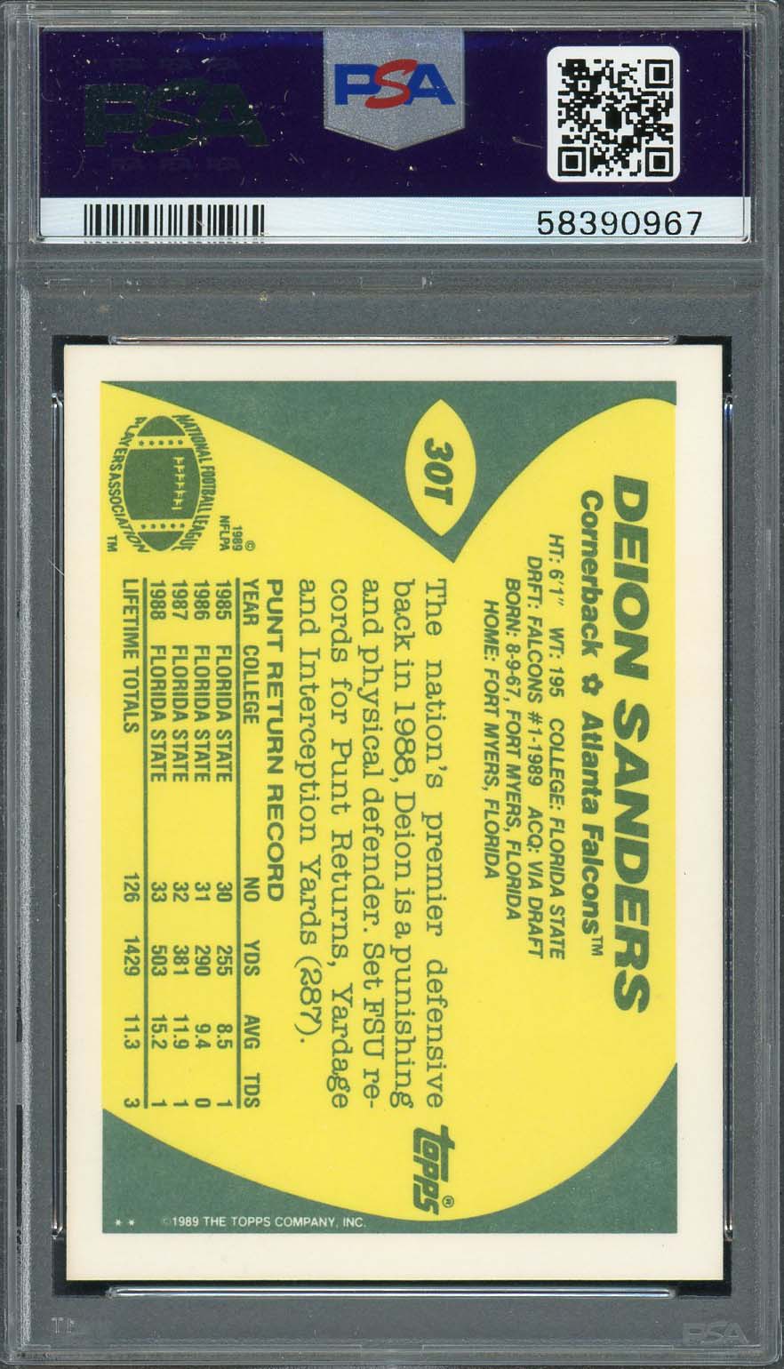 Deion Sanders 1989 Topps Traded Football Rookie Card RC #30T Graded PSA 8 - Image 2