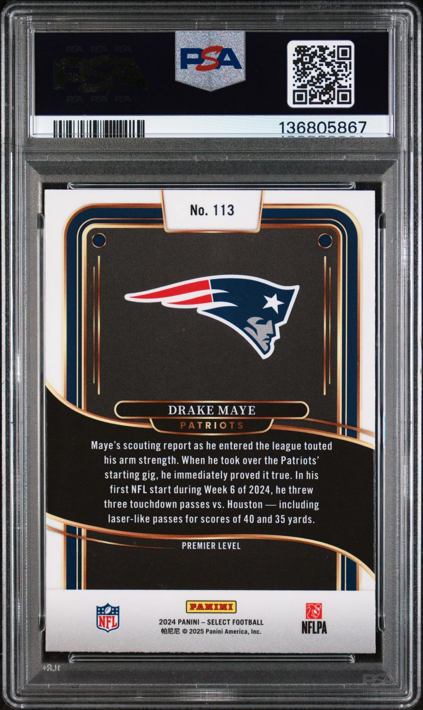 Drake Maye 2024 Select Football Rookie Card #113 Graded PSA 8 Cert #136805867 - Image 2