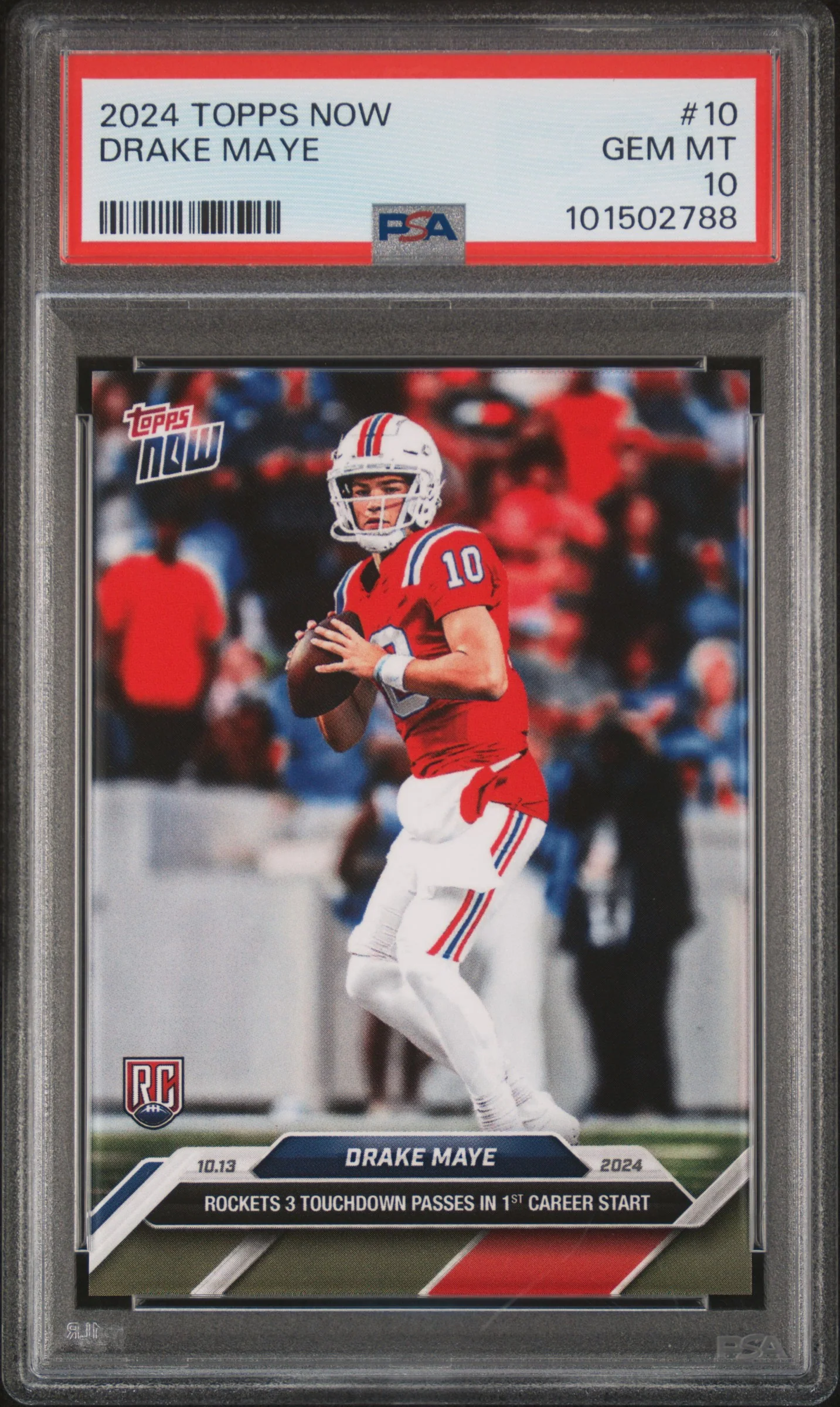 Drake Maye 2024 Topps Now Football Rookie Card 1st Career Start #10 Graded PSA 10 Cert #101502788