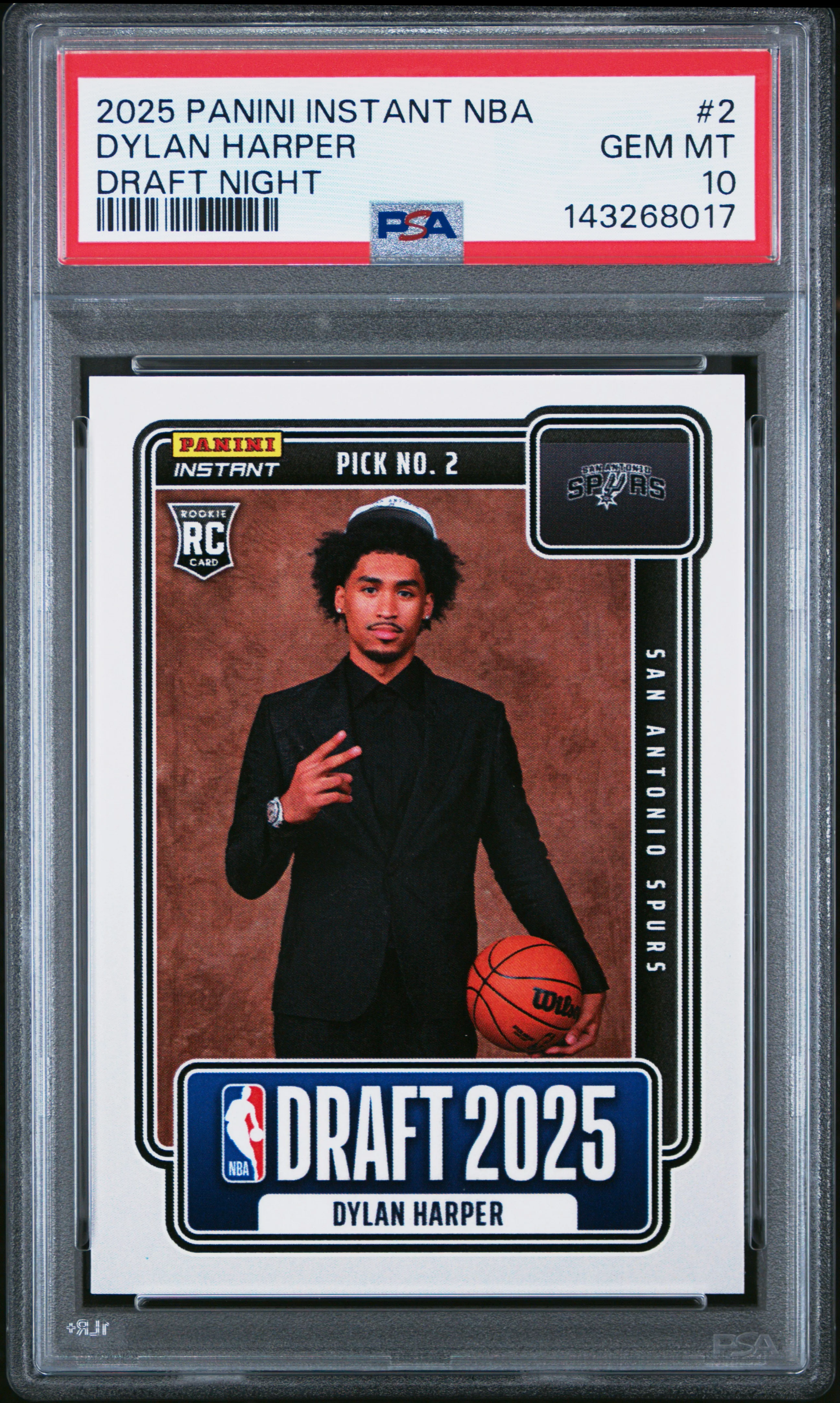 Dylan Harper 2025 Panini Instant NBA Draft Night San Antonio Spurs Basketball RC Rookie Card #2 Graded PSA 10 Cert #143268017