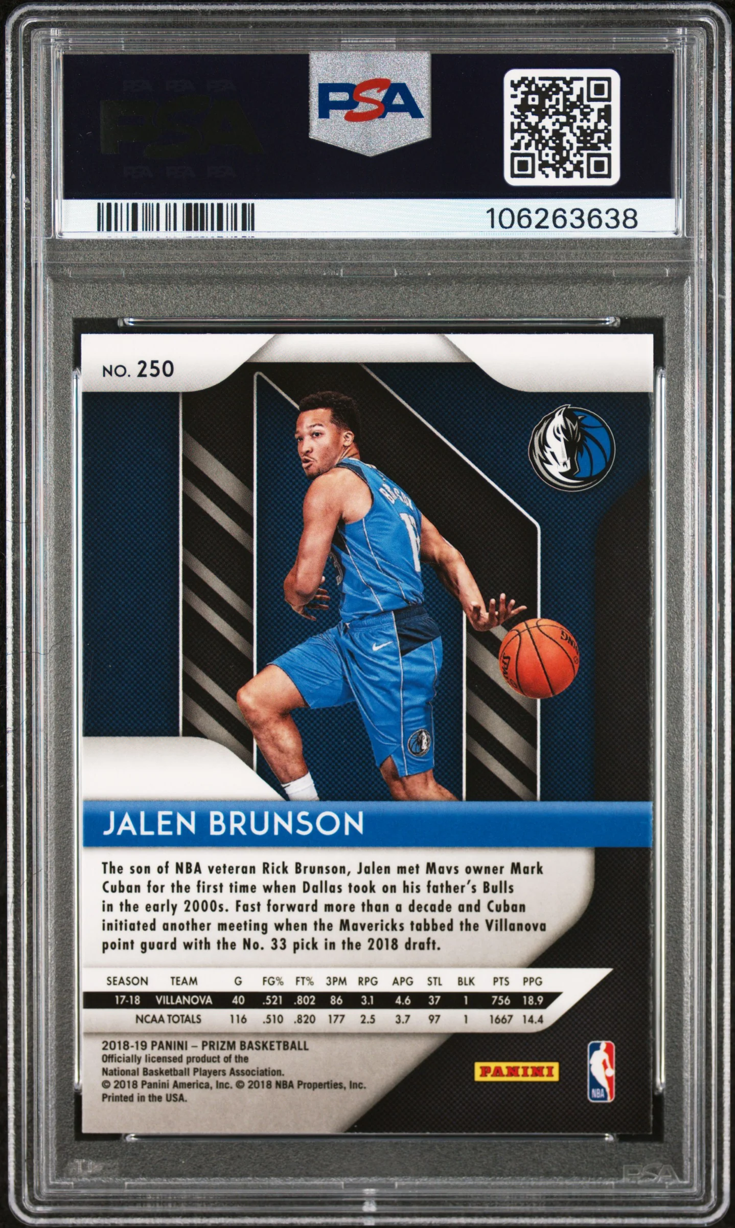 Jalen Brunson 2018 Panini Prizm RC Rookie Card #250 PSA 7 - Image 2