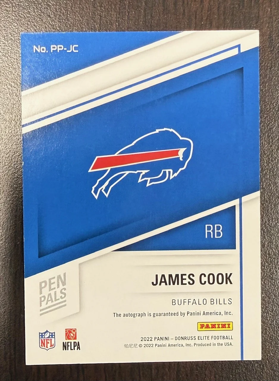 James Cook 2022 Donruss Elite Pen Pals Buffalo Bills Signed Football Rookie Card #PP-JC Auto - Image 2