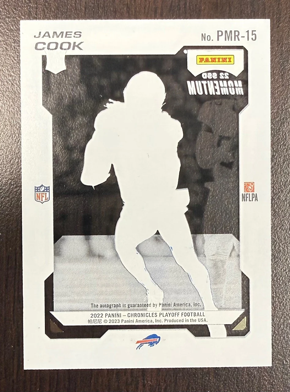 James Cook 2022 Panini Chronicles Playoff Momentum Buffalo Bills Signed Football Rookie Card #PMR-15 Auto - Image 2