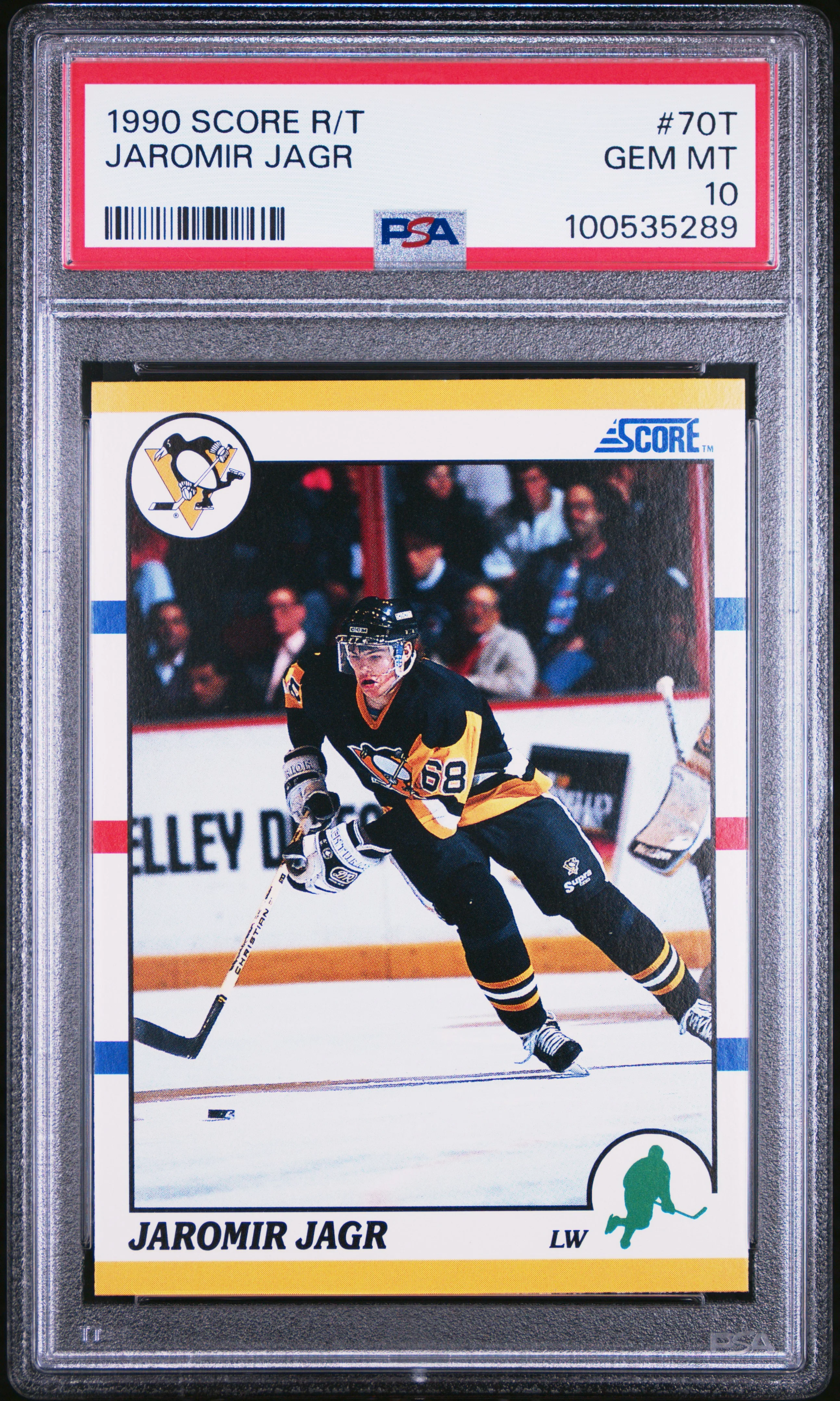 Jaromir Jagr 1990 Score R/T Pittsburgh Penguins Hockey Rookie Card RC #70T Graded PSA 10 Cert #100535289