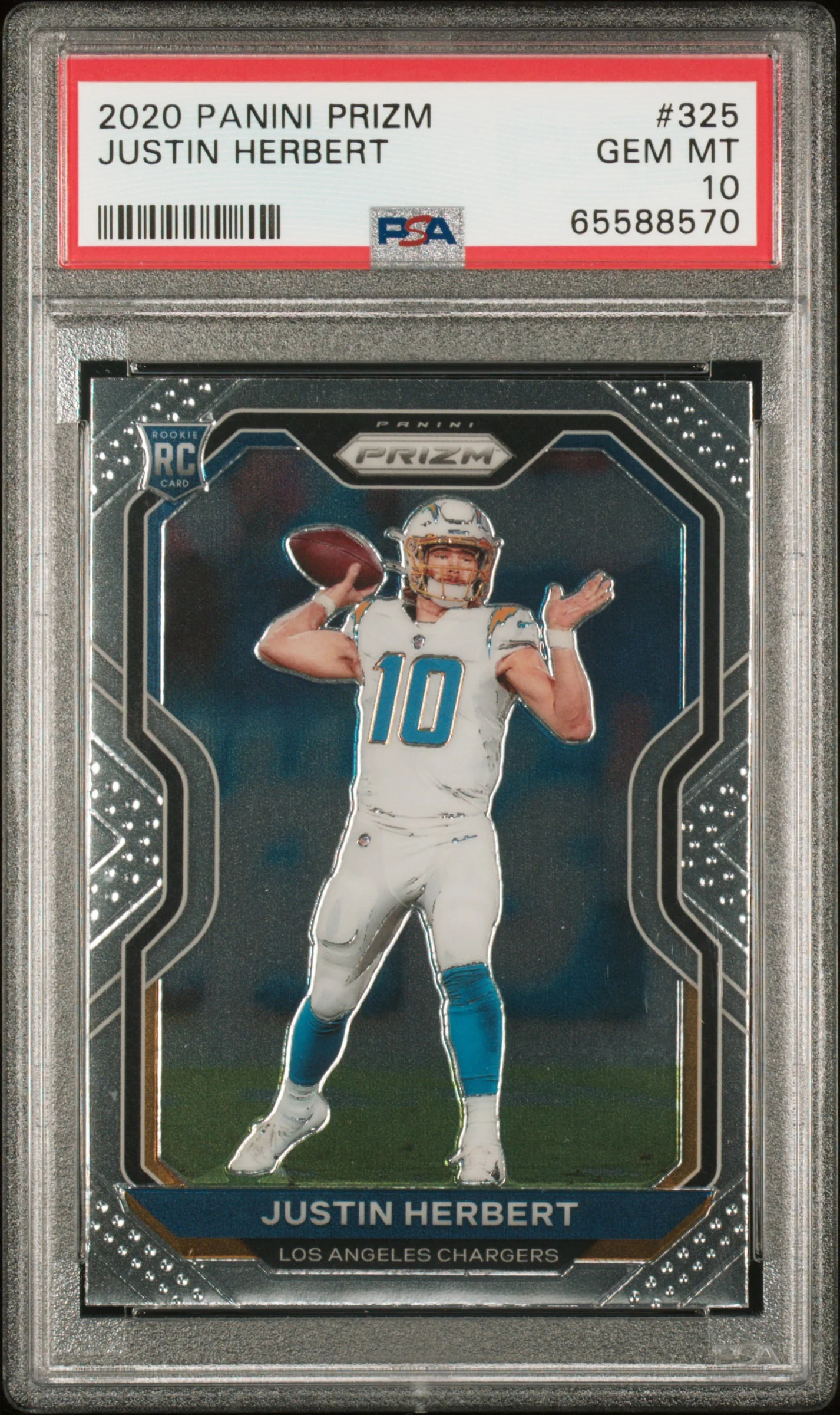 Justin Herbert 2020 Panini Prizm Los Angeles Chargers Football RC Rookie Card #325 Graded PSA 10 Cert #65588570