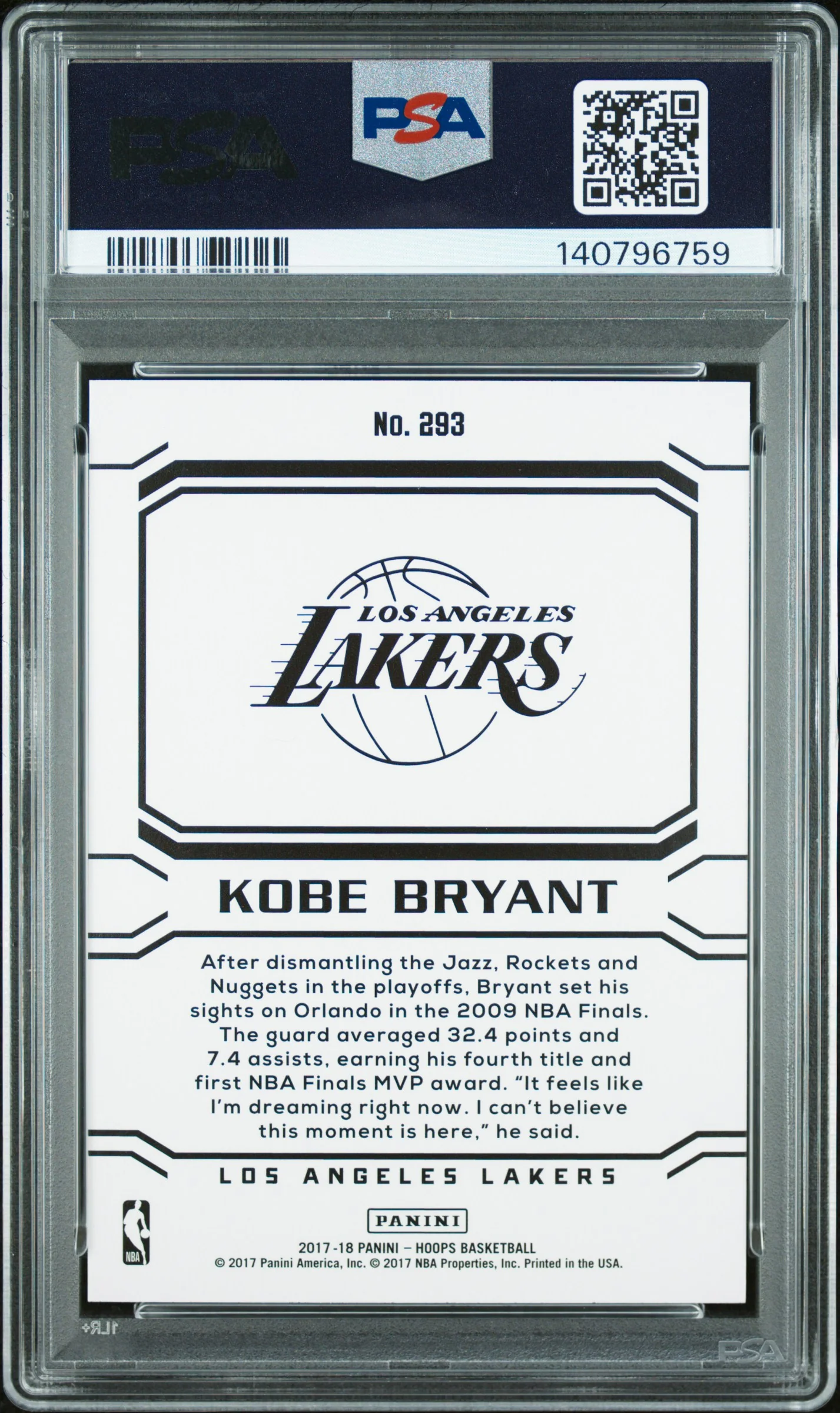 Kobe Bryant 2017 Panini Hoops Career Tribute Card 293 PSA 10 - Image 2