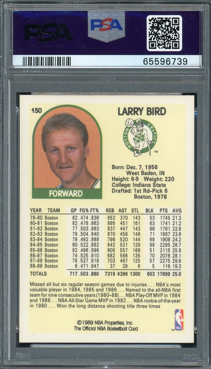 Larry Bird 1989 Hoops Basketball Card #150 Graded PSA 10 - Image 2