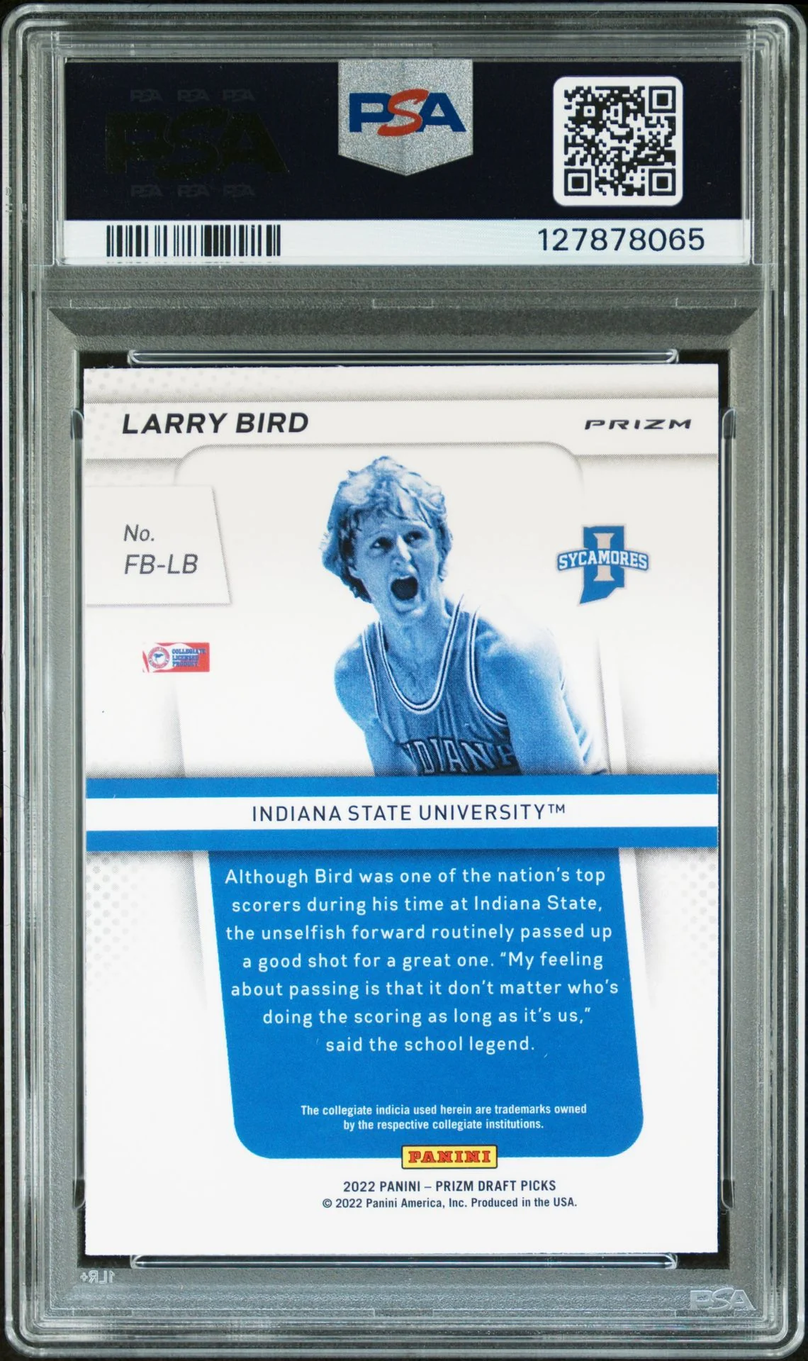 Larry Bird 2022 Prizm Draft Picks Flashback Silver Prizm Signed Basketball Card #FBLB Graded PSA 6 Auto 10 Cert #127878065 - Image 2