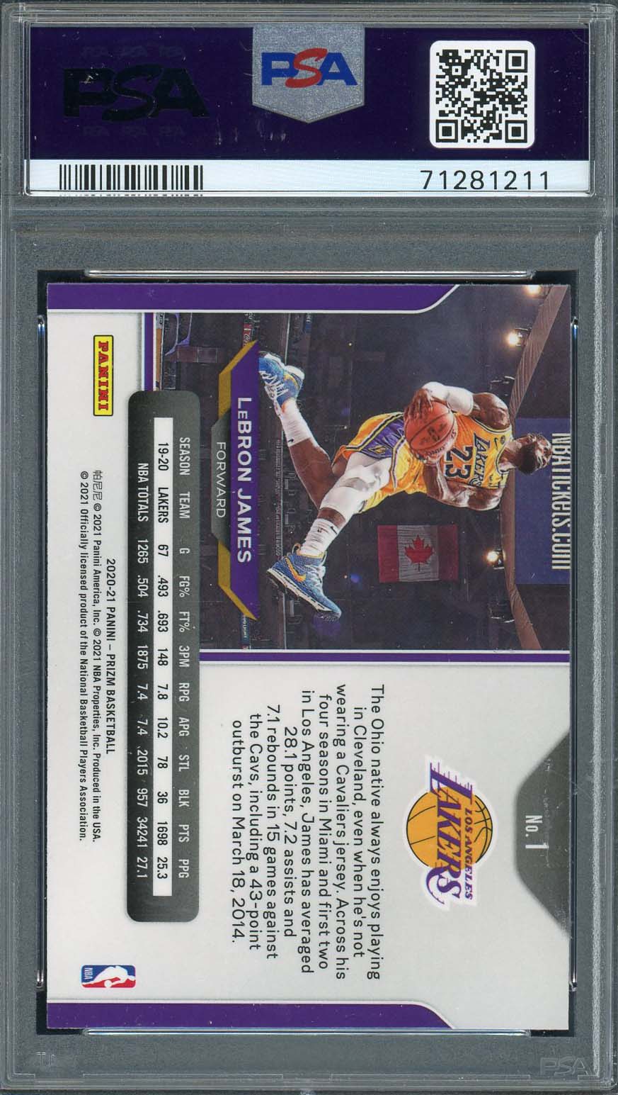 LeBron James 2020 Panini Prizm Kobe Tribute Basketball Card #1 PSA 9 - Image 2