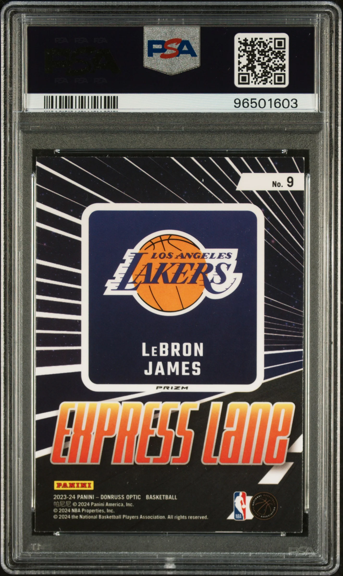 LeBron James 2023 Donruss Optic Express Lane Purple Basketball Card #9 Graded PSA 10 Cert #96501603 - Image 2