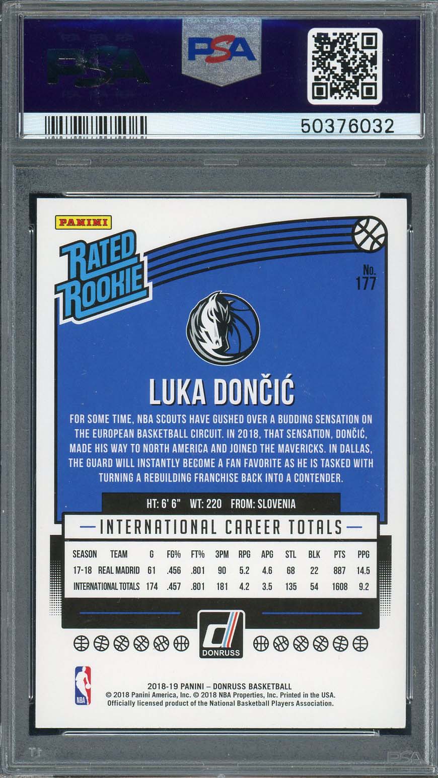 Luka Doncic 2018 Panini Donruss Basketball Rookie Card RC #177 Graded PSA 9 MINT - Image 2