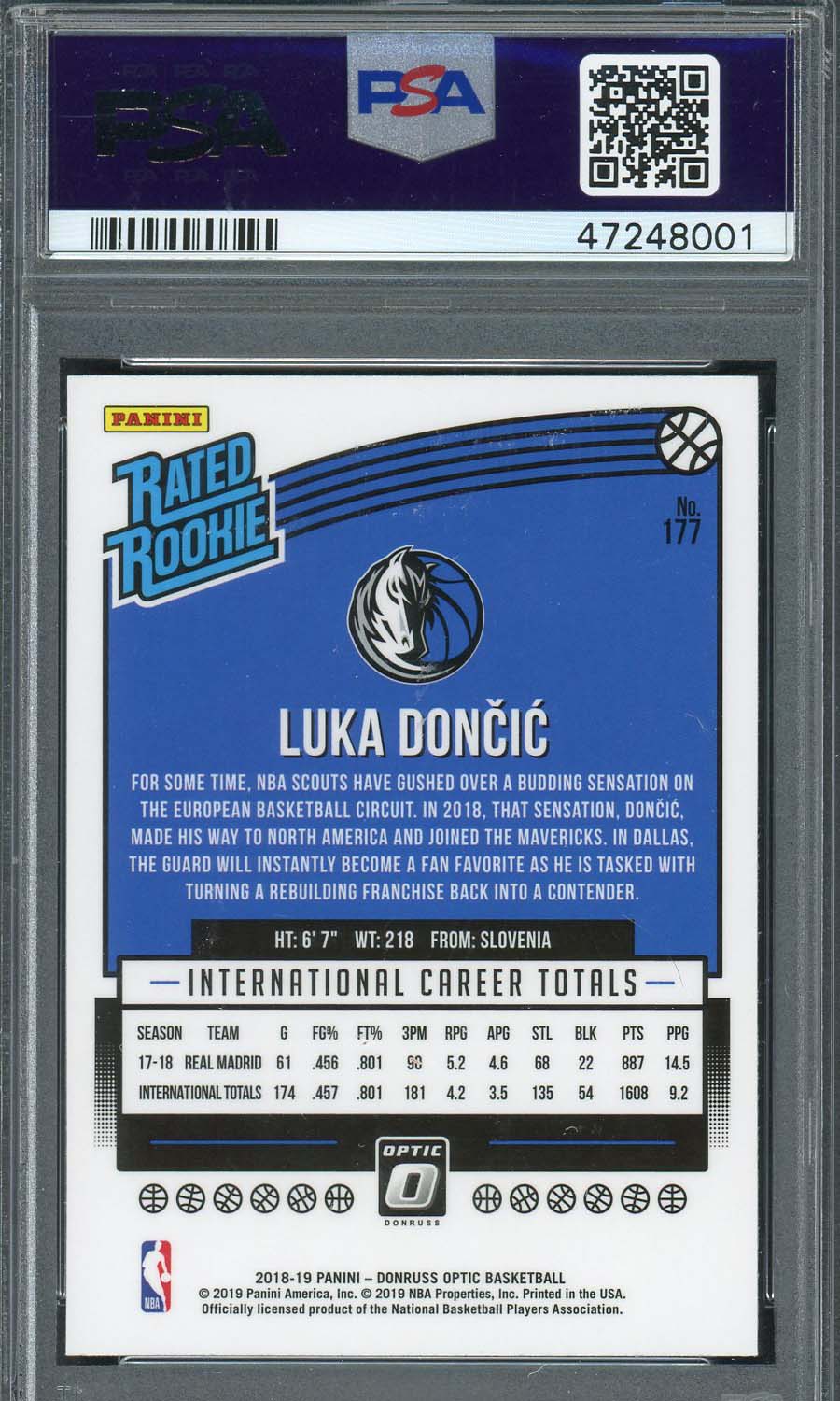 Luka Doncic 2018 Panini Donruss Optic Basketball Rookie Card #177 Graded PSA 9 - Image 2