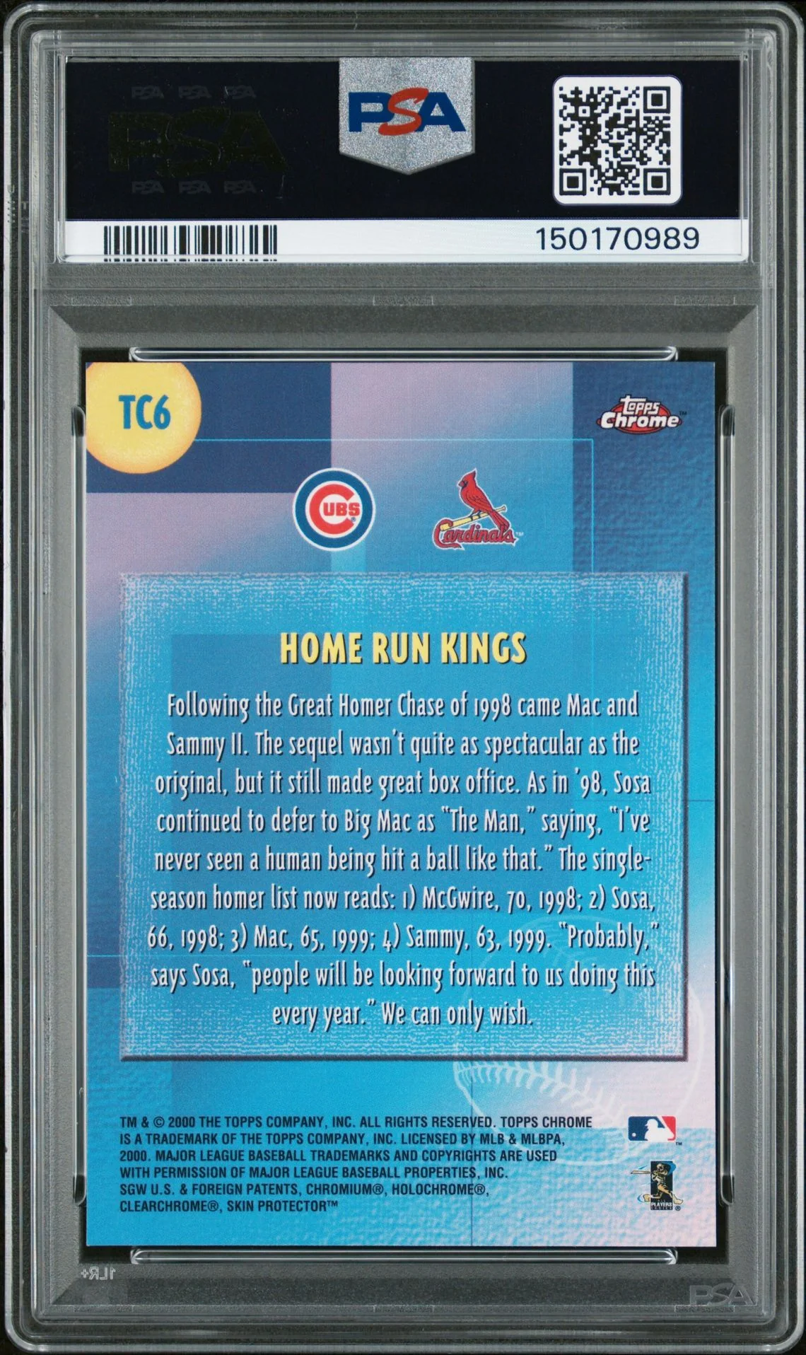 Mark McGwire 2000 Topps Chrome Combos Home Run Kings Signed Baseball Card #TC6 Graded PSA 9 Auto 10 Cert #150170989 - Image 2