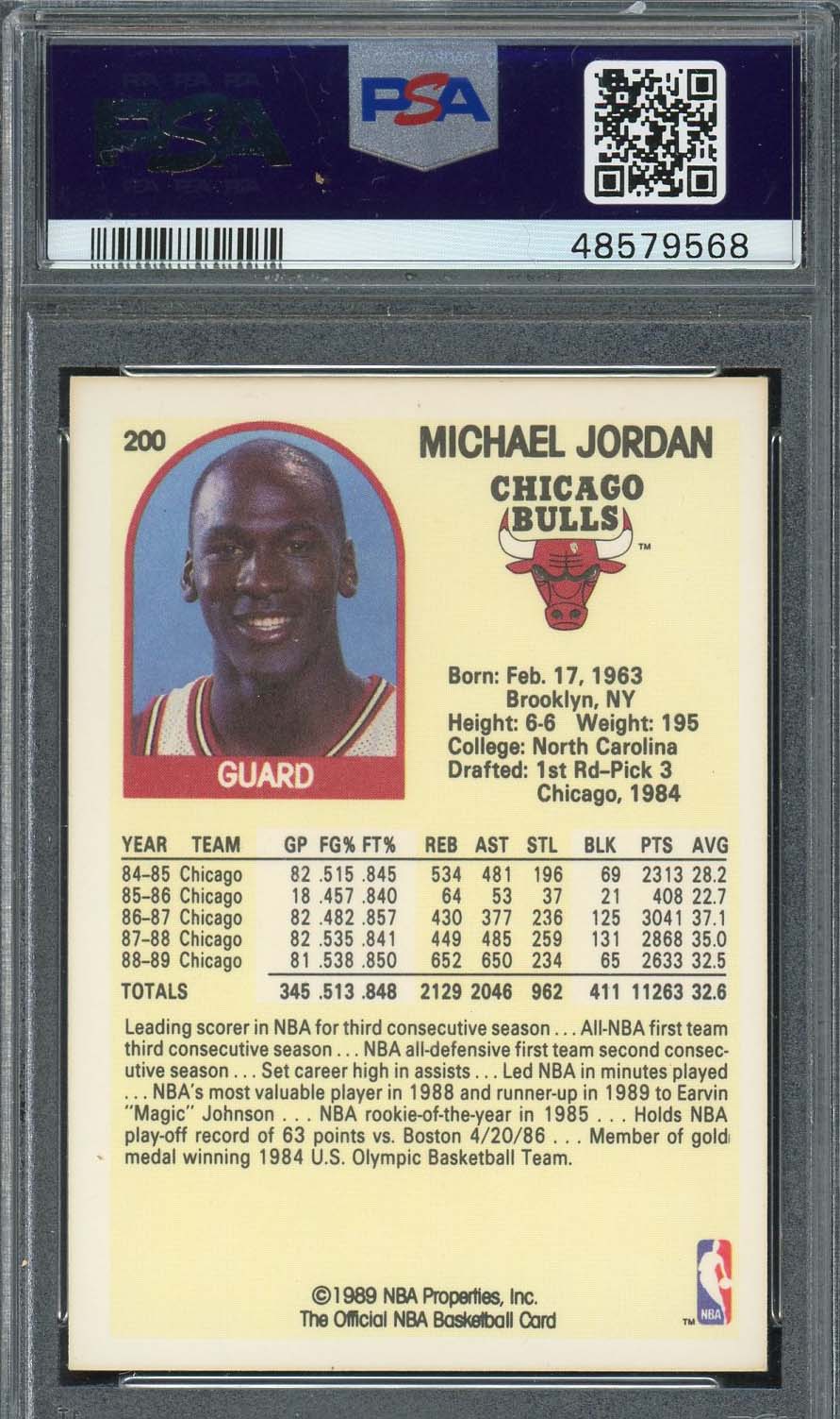 Michael Jordan 1989 Hoops Basketball Card #200 Graded PSA 8 - Image 2
