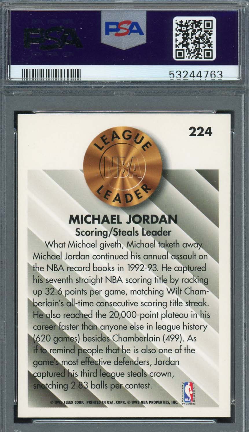 Michael Jordan 1993 Fleer Basketball Card #224 Graded PSA 9 MINT - Image 2