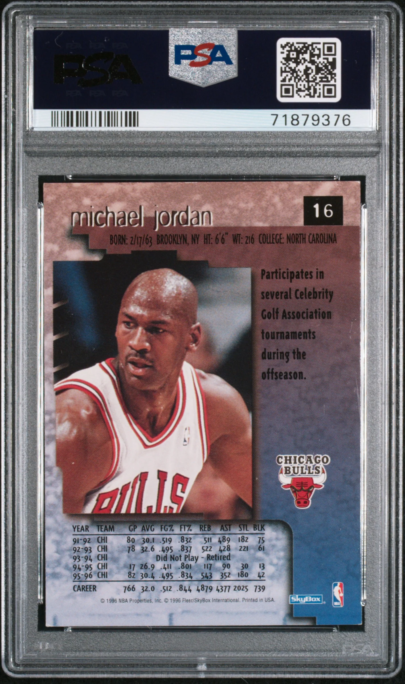 Michael Jordan 1996 Skybox Premium Basketball Card #16 Graded PSA 7 - Image 2