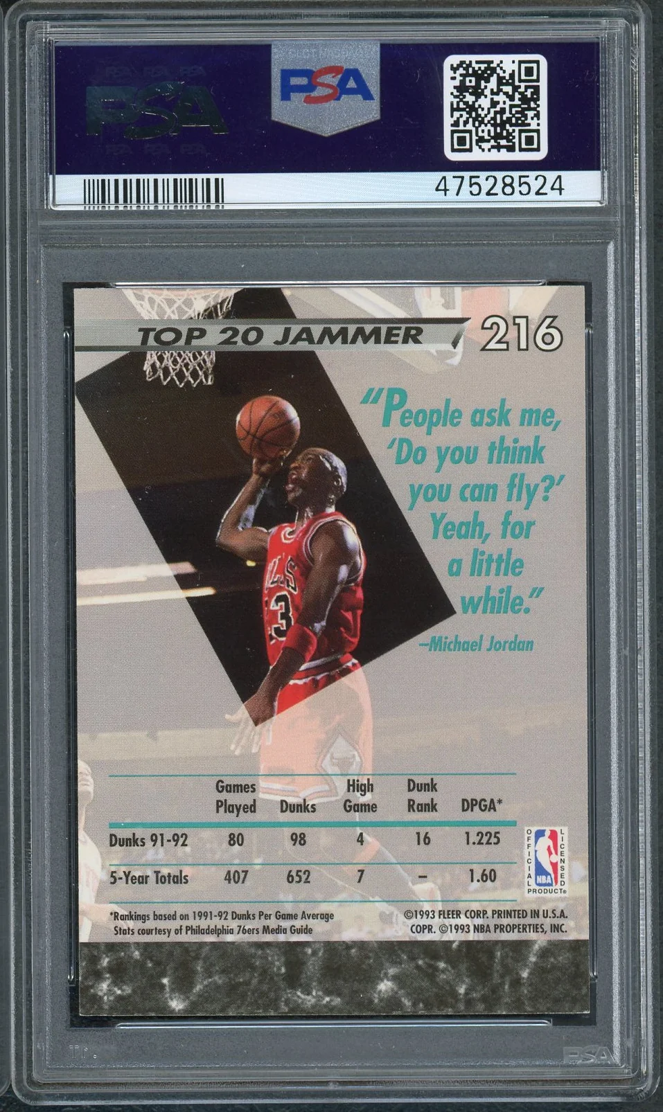 Michael Jordan 1992 Fleer Ultra Basketball Card #216 Graded PSA 8 - Image 2