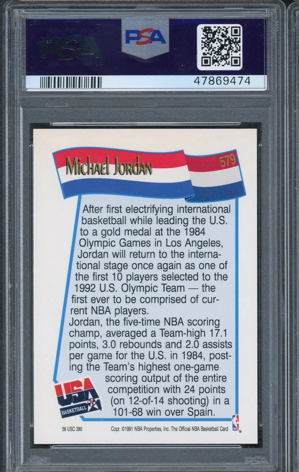 Michael Jordan Team USA Dream Team 1991 Hoops Basketball Card #579 Graded PSA 9 MINT - Image 2