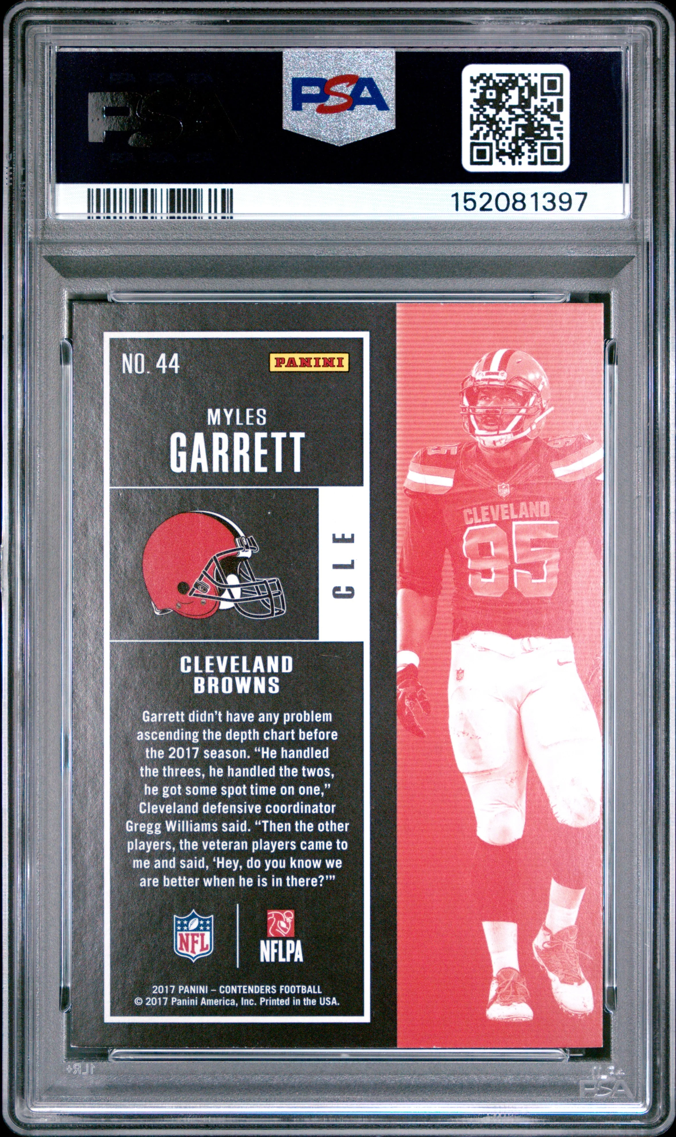 Myles Garrett 2017 Panini Contenders RC Rookie Card #44 Graded PSA 8 Cert #152081397 - Image 2