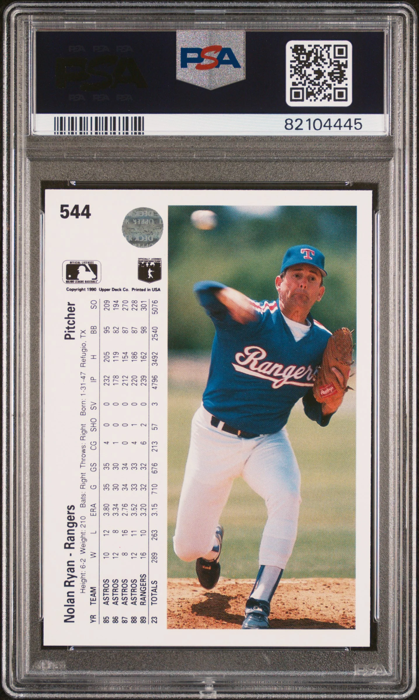 Nolan Ryan 1990 Upper Deck Baseball Card #544 Graded PSA 10 - Image 2