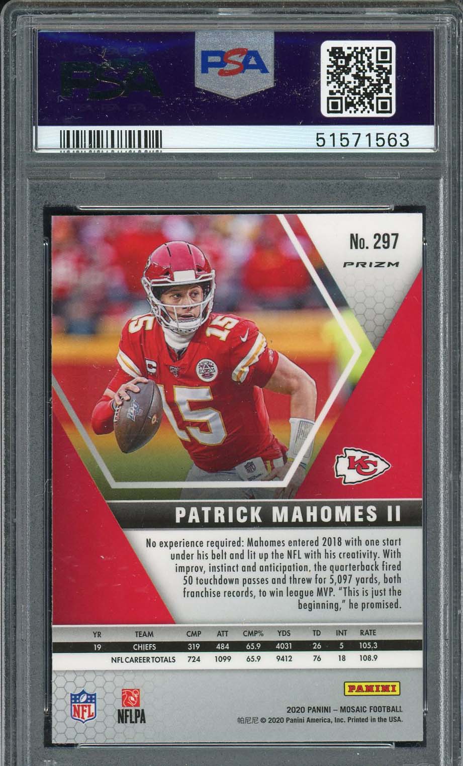 Patrick Mahomes 2020 Panini Mosaic Prizm Football Card #297 Graded PSA 10 - Image 2