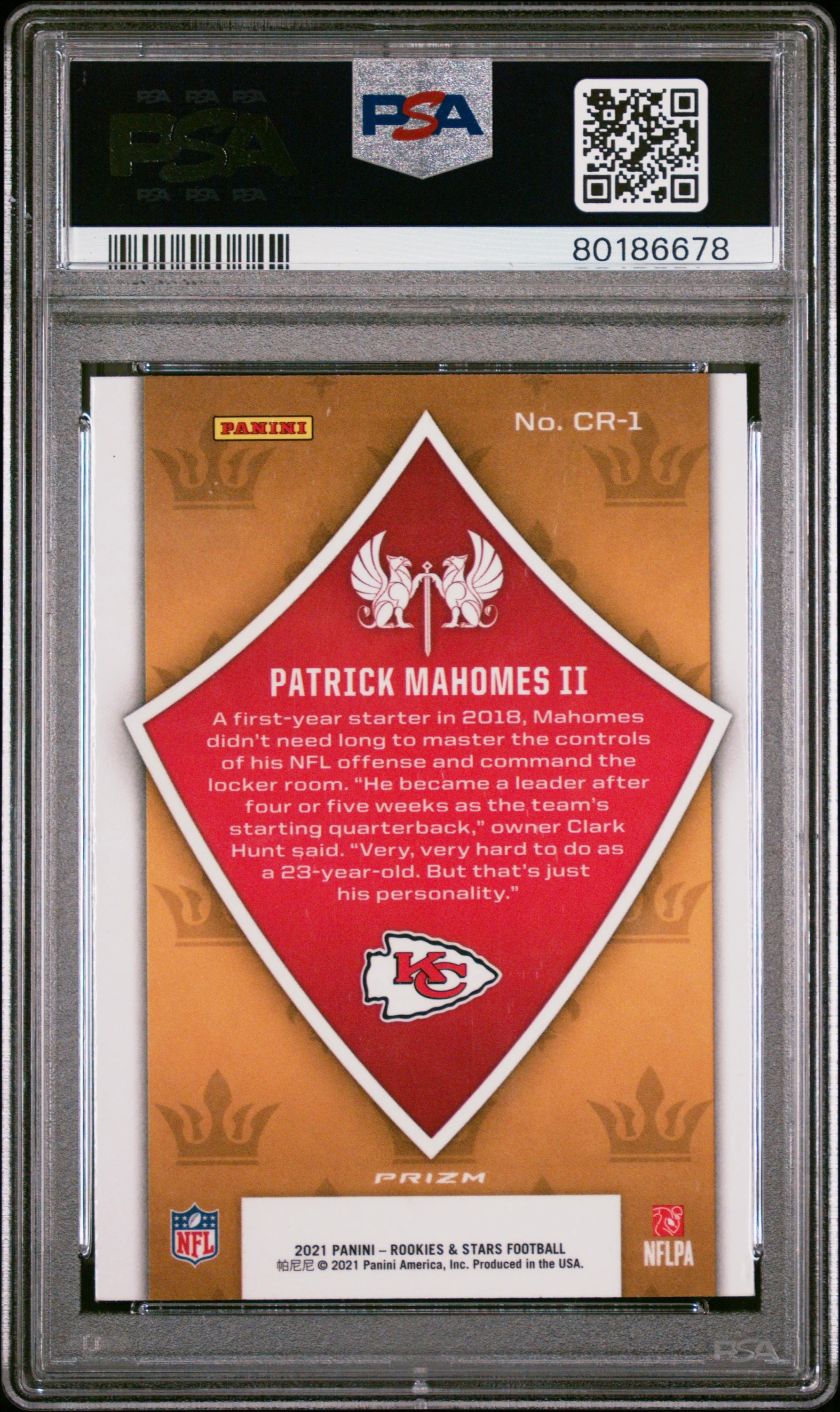 Patrick Mahomes 2021 Panini R&S Crusade Red Plaid Card #CR1 Graded PSA 10 - Image 2