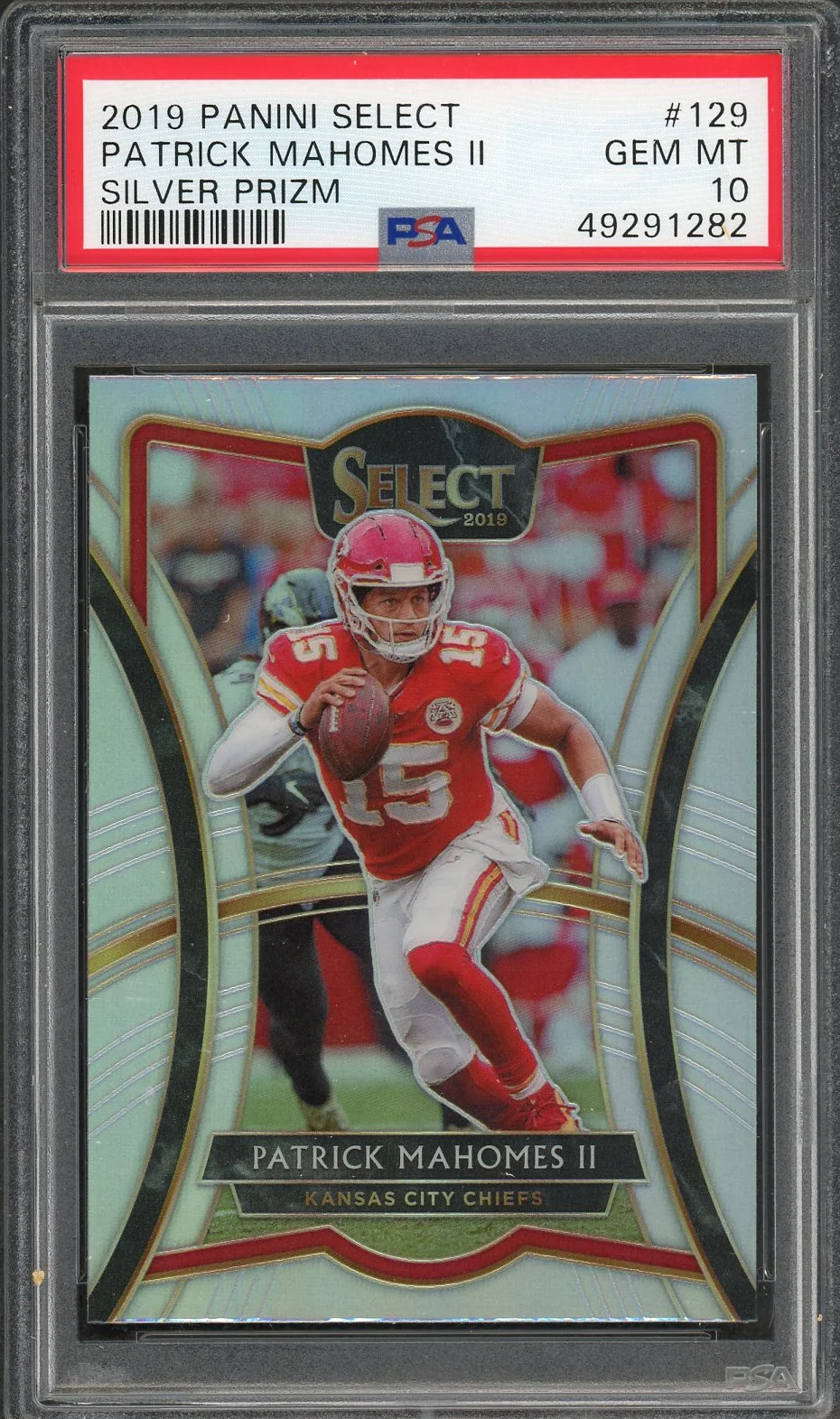 Patrick Mahomes 2019 Panini Select Silver Prizm Football Card #129 Graded PSA 10 GEM MINT
