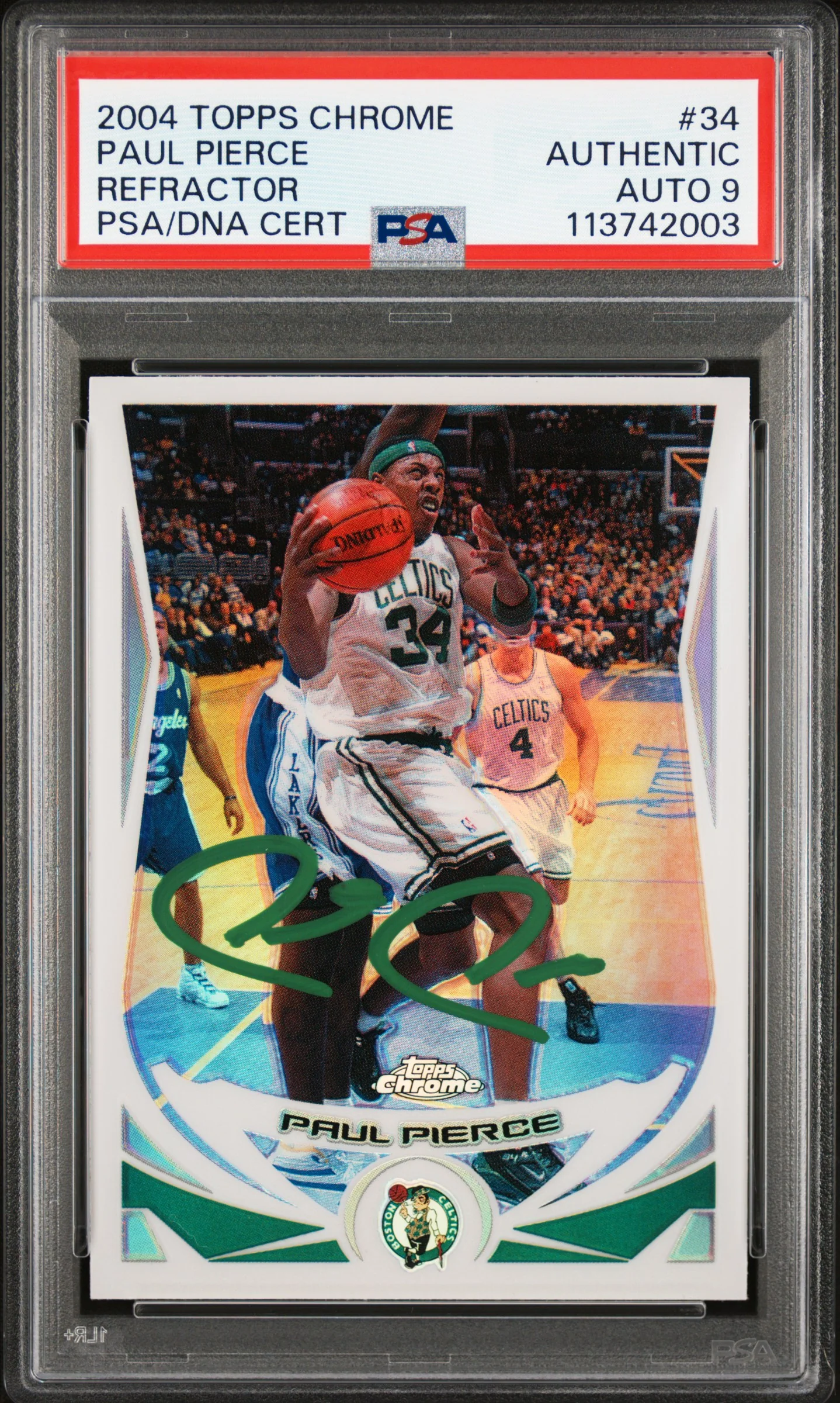 Paul Pierce 2004 Topps Chrome Refractor Card #34 PSA Auto 9