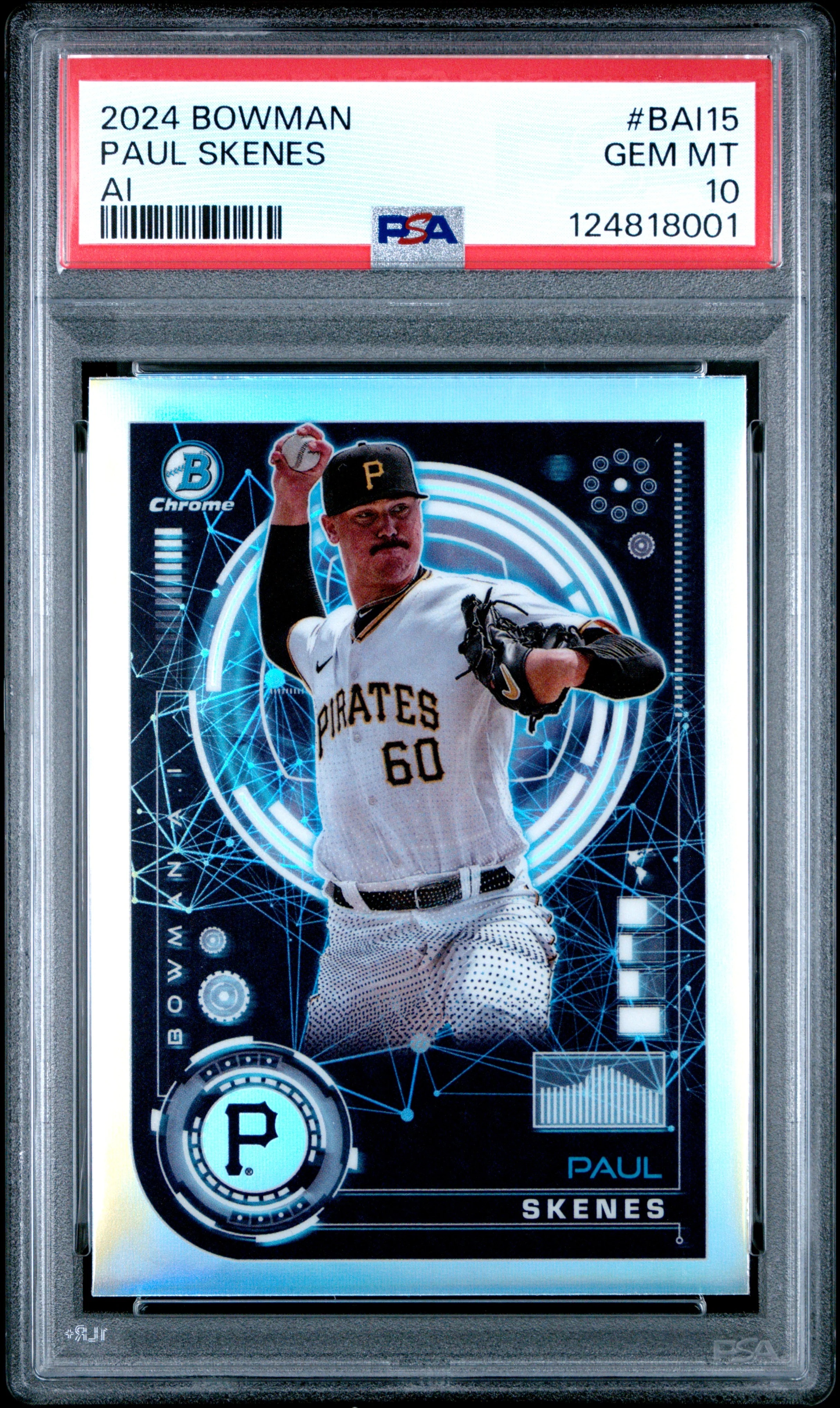 Paul Skenes 2024 Bowman AI Pittsburgh Pirates Baseball RC Rookie Card #BAI15 Graded PSA 10 Cert #124818001