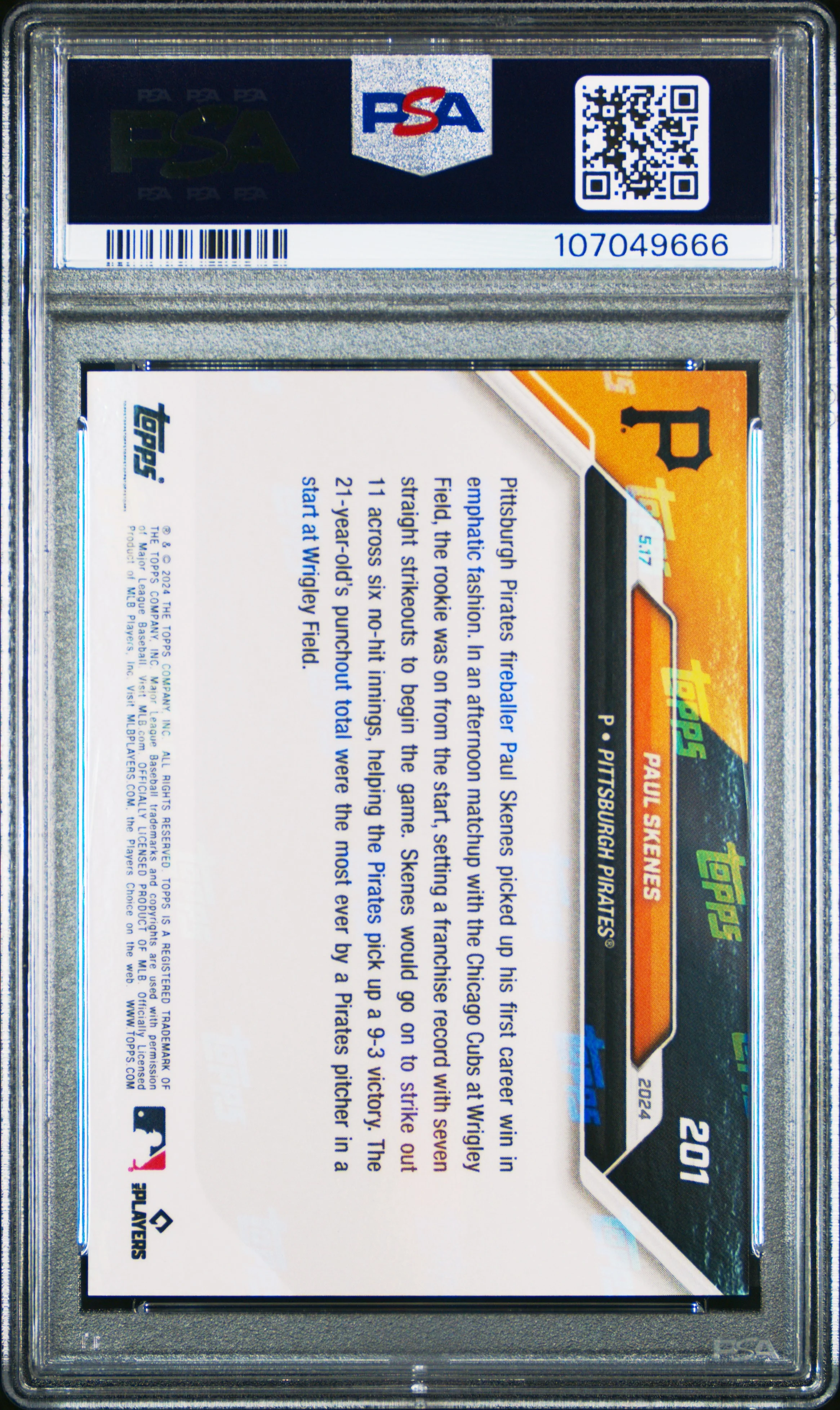 Paul Skenes 2024 Topps Now 1st Win Baseball Rookie Card #201 Graded PSA 9 107049666 - Image 2