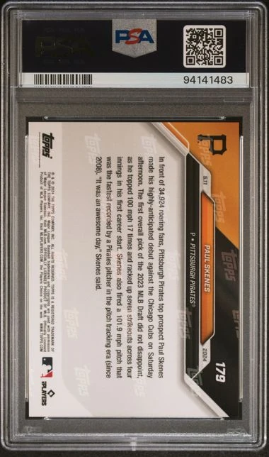 Paul Skenes 2024 Topps Now MLB Debut Baseball Rookie Card #179 Graded PSA 10 - Image 2