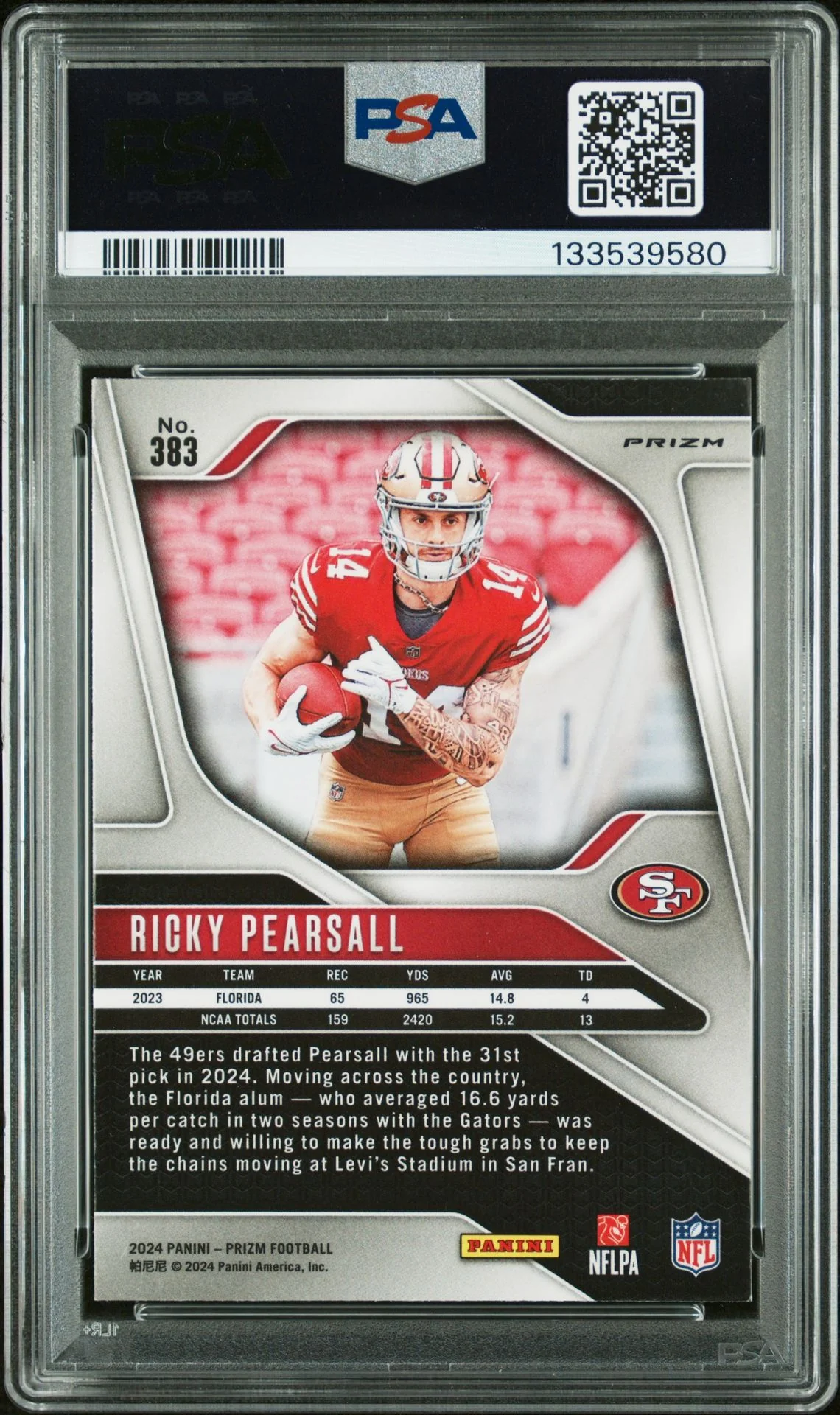 Ricky Pearsall 2024 Panini Prizm Silver Signed Football Rookie Card #383 Graded PSA 8 Auto Auth Cert #133539580 - Image 2