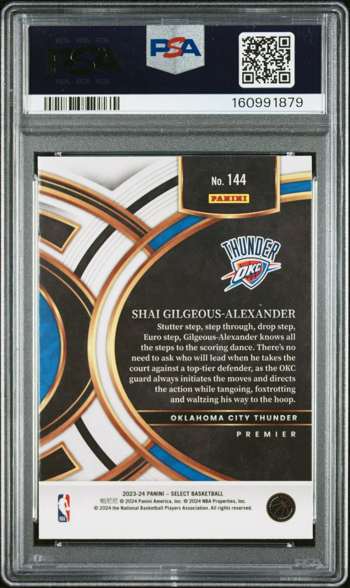 Shai Gilgeous-Alexander 2023 Select Blue Oklahoma City Thunder Basketball Card #144 Graded PSA 9 Cert #160991879 - Image 2