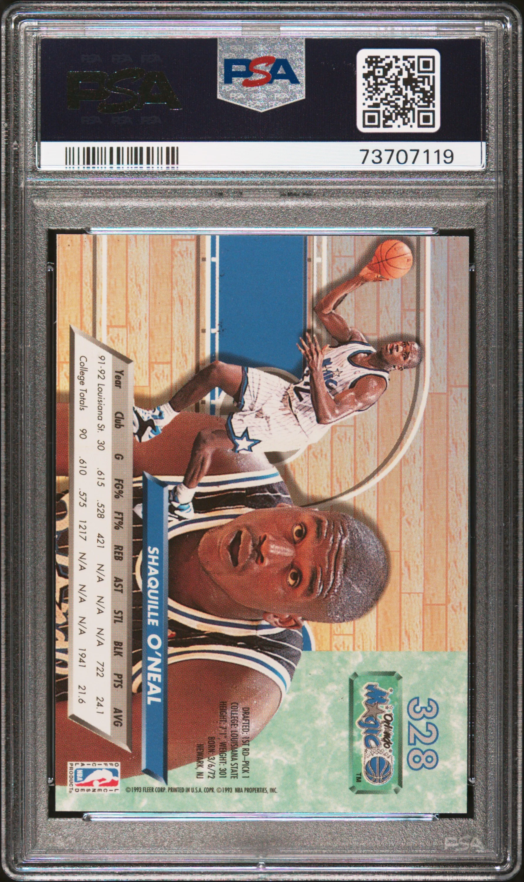 Shaquille O'Neal 1992 Fleer Ultra Basketball Rookie Card RC #328 Graded PSA 8 - Image 2