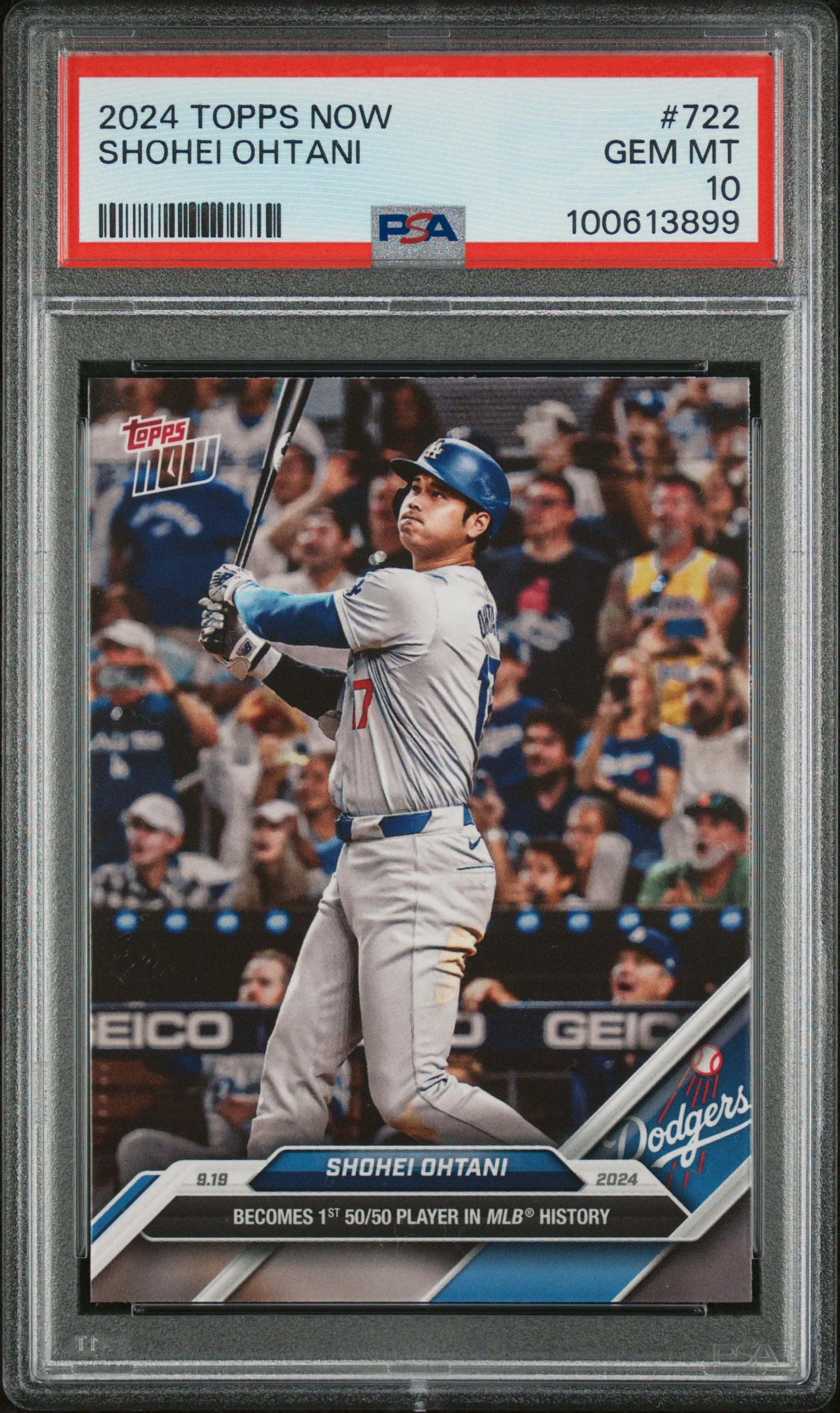 Shohei Ohtani 2024 Topps Now Baseball Card #722 1st 50/50 Graded PSA 10