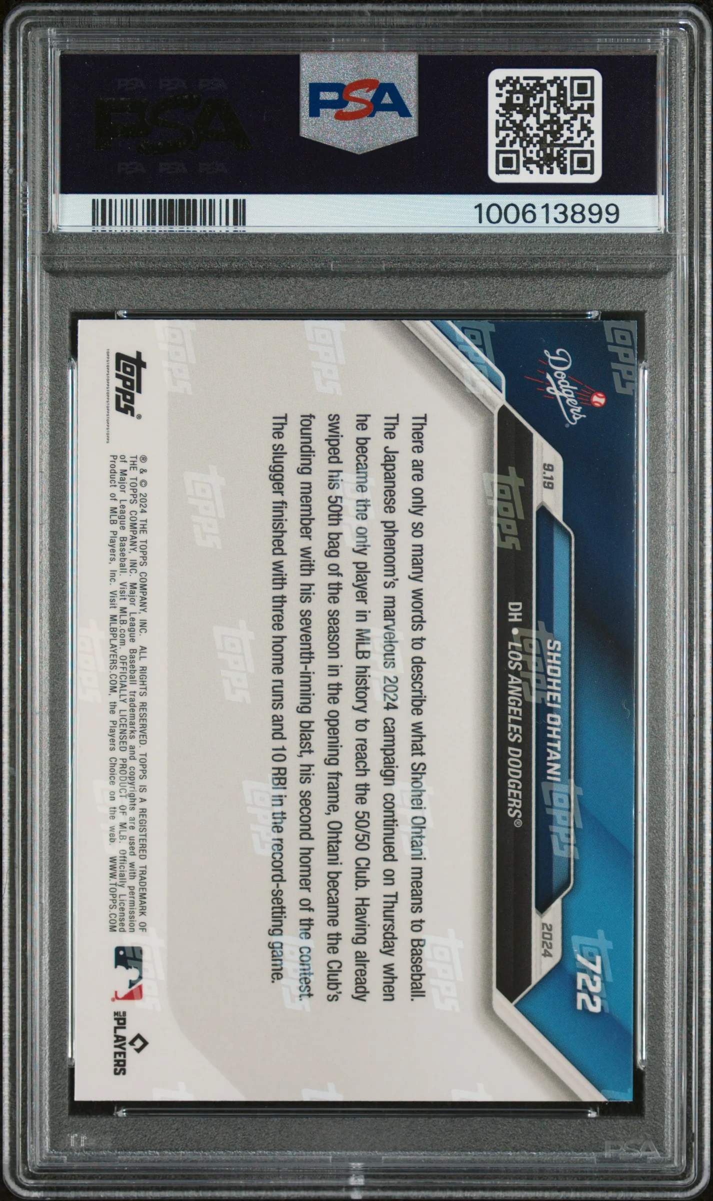 Shohei Ohtani 2024 Topps Now Baseball Card #722 1st 50/50 Graded PSA 10 - Image 2