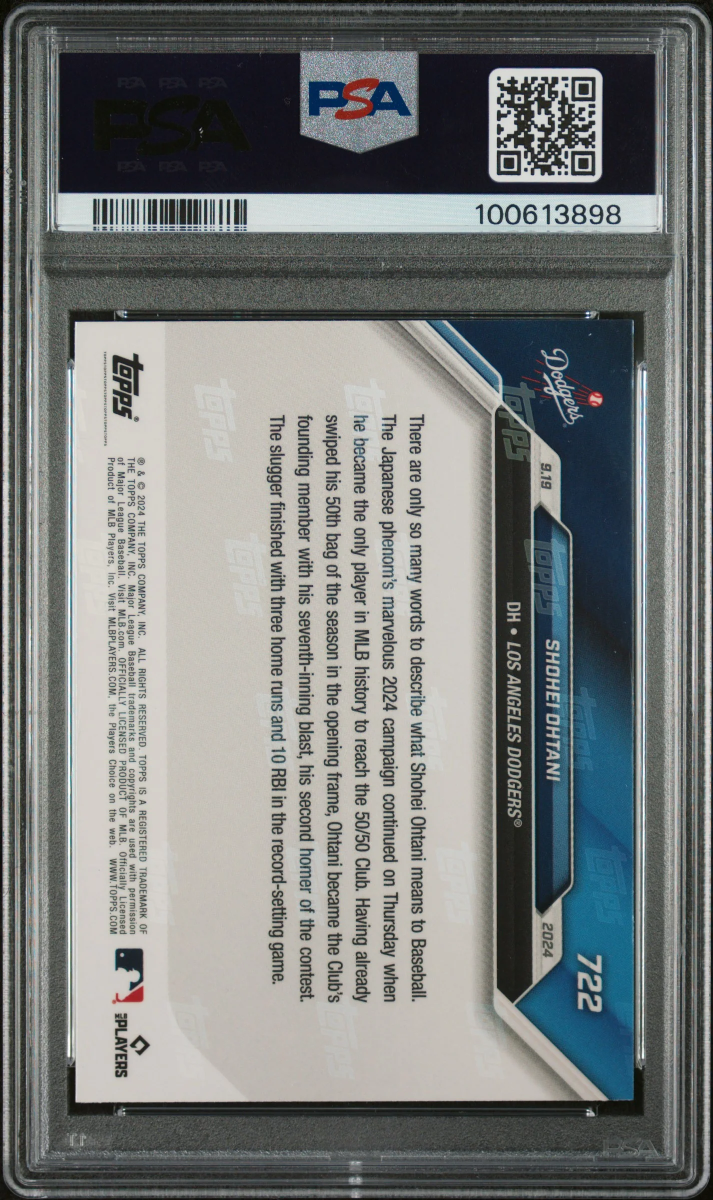 Shohei Ohtani 2024 Topps Now Baseball Card # 722 1st 50/50 Graded PSA 9 - Image 2