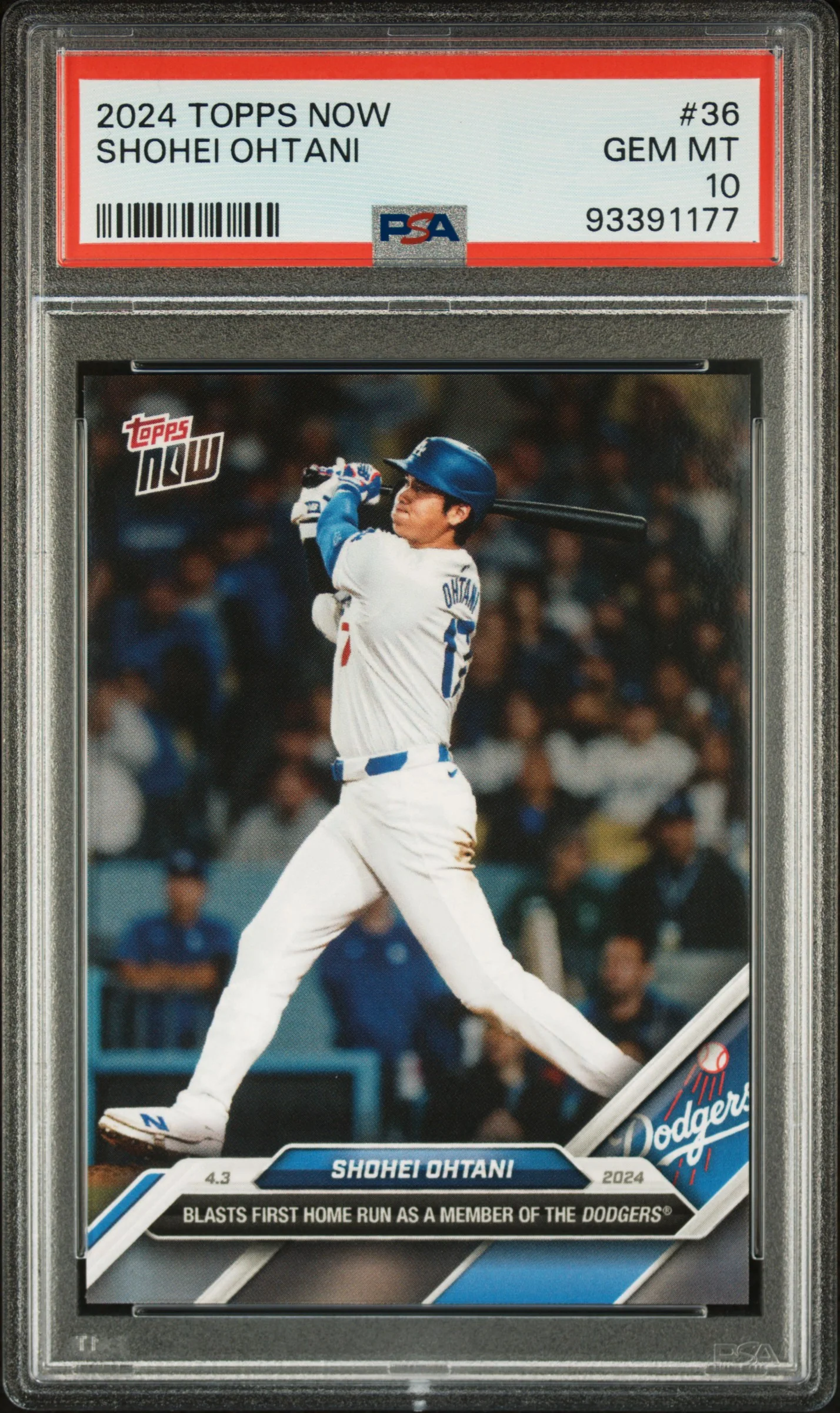 Shohei Ohtani 2024 Topps Now Los Angeles Dodgers 1st Home Run Baseball Card #36 Graded PSA 10 Cert #93391177