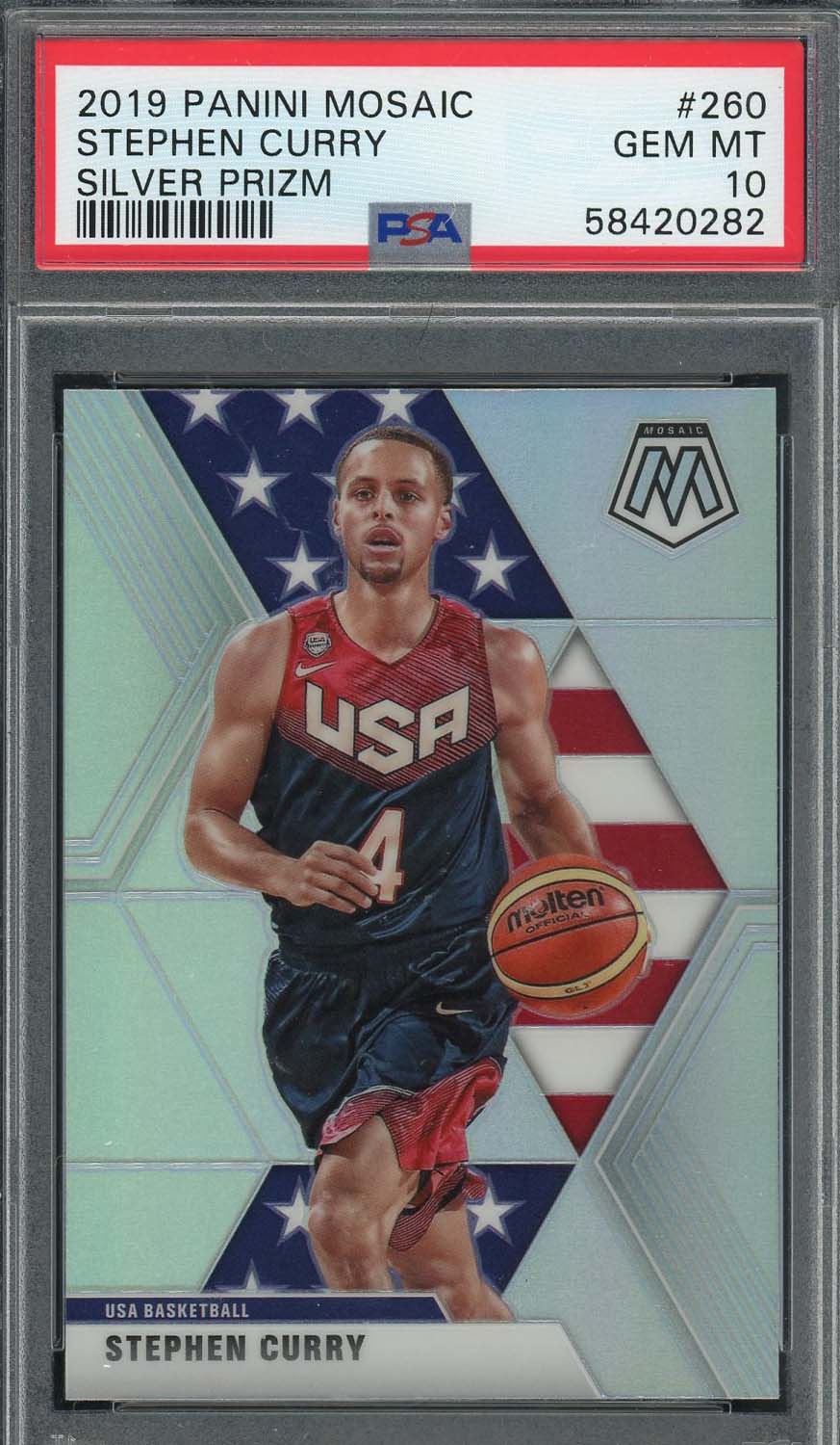 Stephen Curry 2019 Panini Mosaic Silver Prizm Basketball Card #260 Graded PSA 10