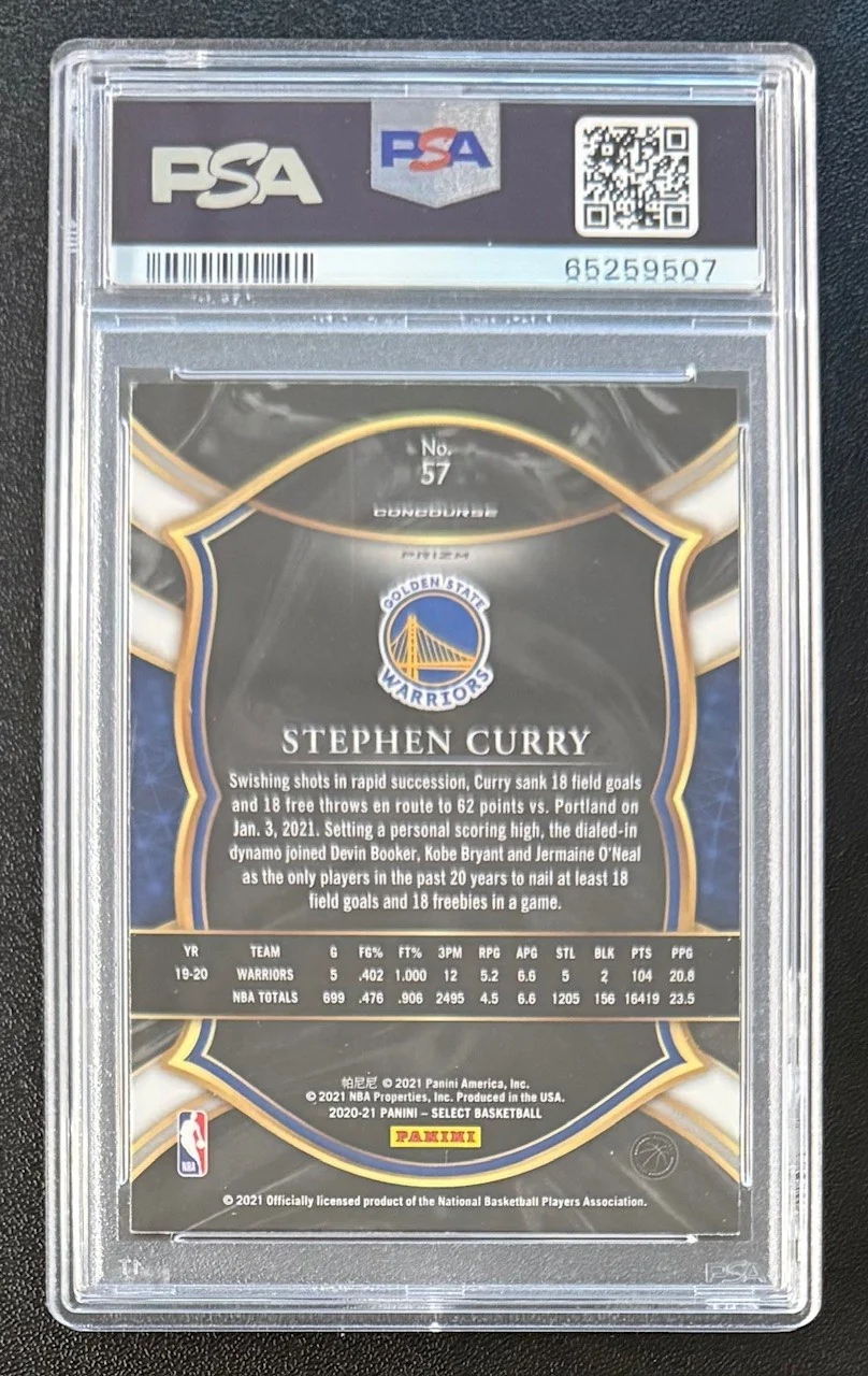 Stephen Curry 2020 Panini Select Blue Prizm Basketball Card #57 Graded PSA 10 - Image 2