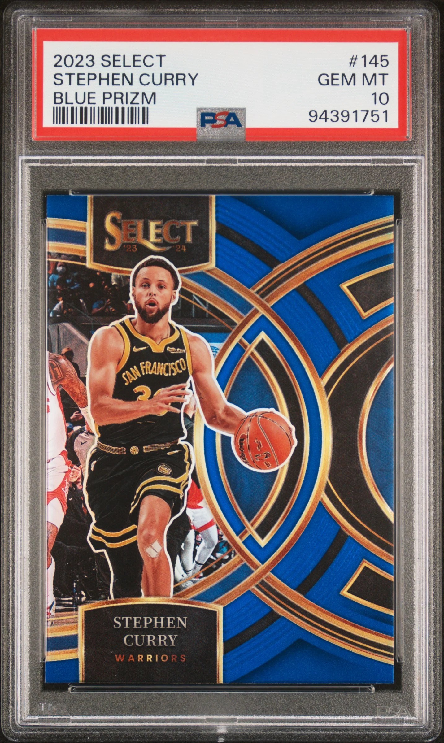 Stephen Curry 2023 Panini Select Blue Prizm Card #145 PSA 10