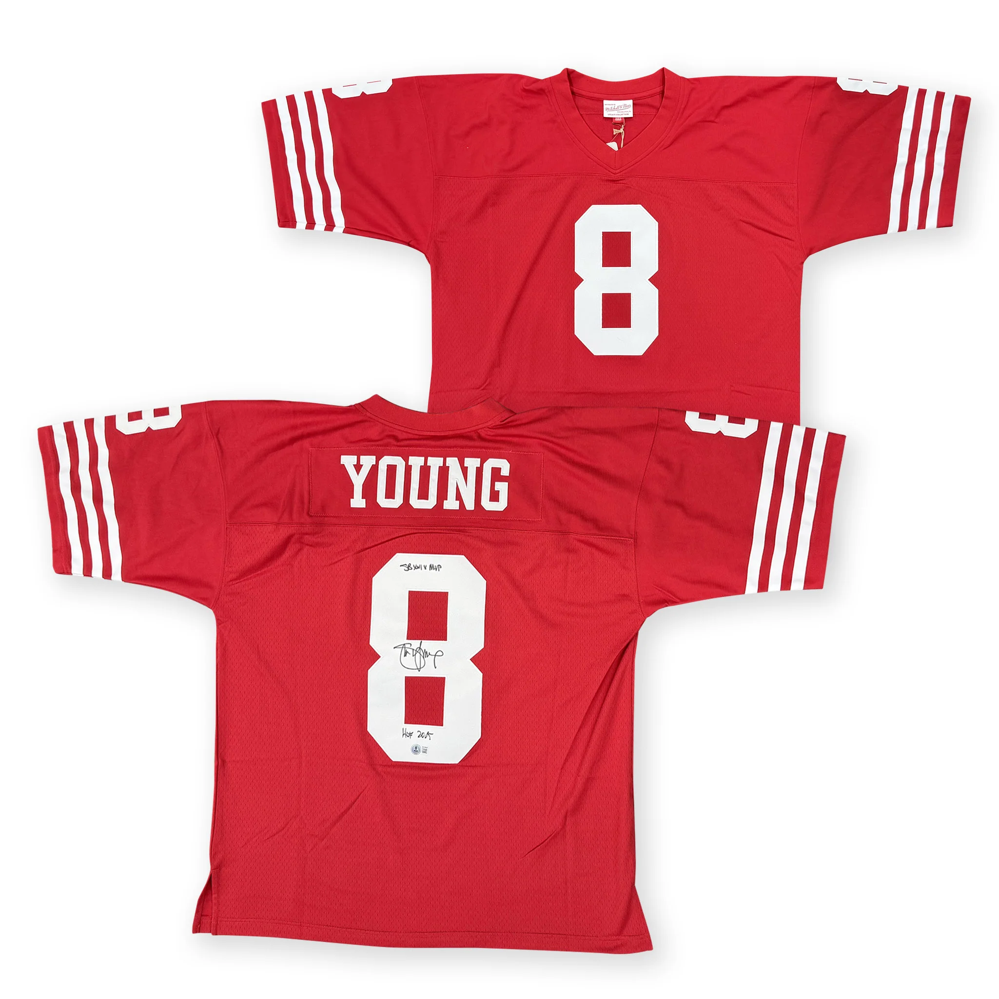 Steve Young Autographed San Francisco 49ers Signed Mitchell & Ness Football Jersey SUPER BOWL XXIX MVP Hall of Fame HOF 2005 Beckett Witness Authenticated