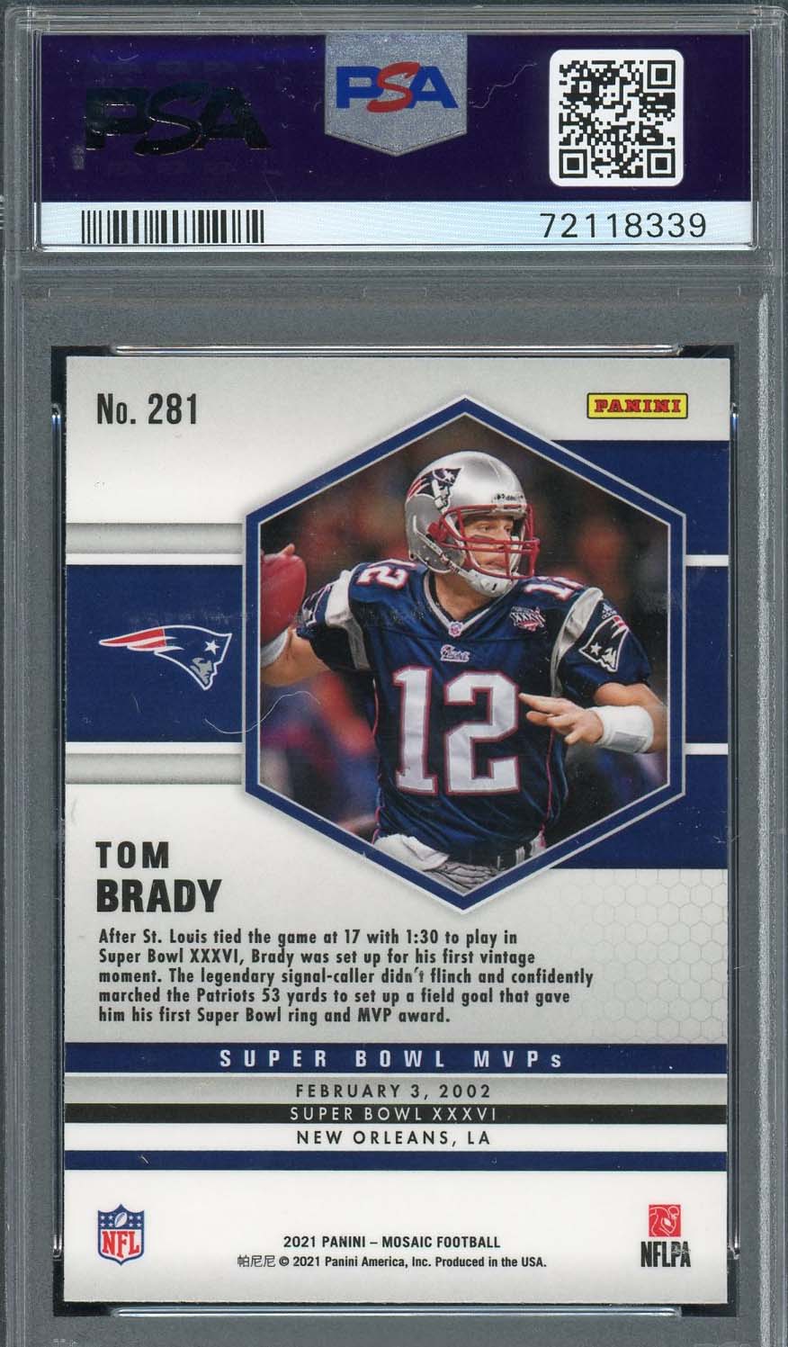 Tom Brady 2021 Panini Mosaic Football Card #281 Graded PSA 10 - Image 2