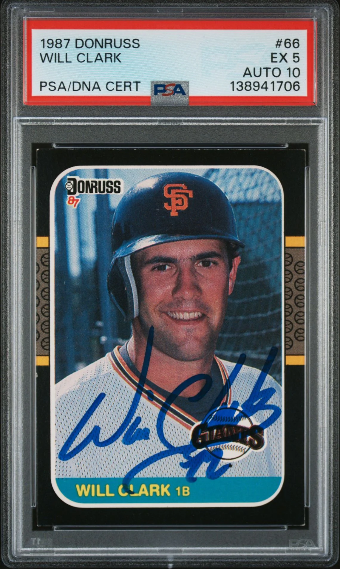 Will Clark 1987 Donruss San Francisco Giants Signed Baseball RC Rookie Card #66 PSA 5 Auto 10 Cert #138941706